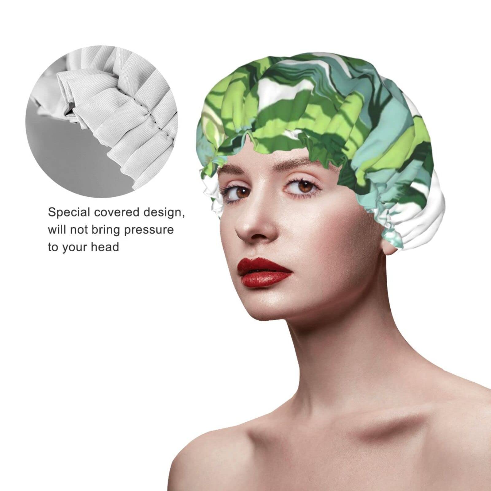 Waterproof Reusable Shower Cap for Women - Cute Banana Leaf Design Double Layer Bathing Hair Cap | Perfect for Shower, Spa, Swimming & Hair Care
