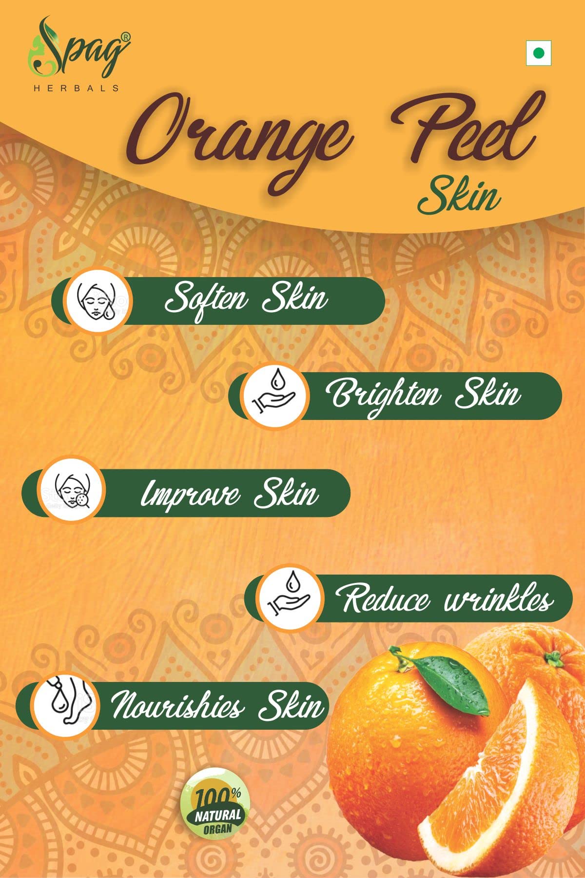 Organic Orange Peel Powder for Skin Brightening & Glowing - 120g | Spag Herbals Premium Face Whitening Treatment | Natural Exfoliator for Acne, Dark Spots & Dull Skin | DIY Face Mask & Skincare Routine