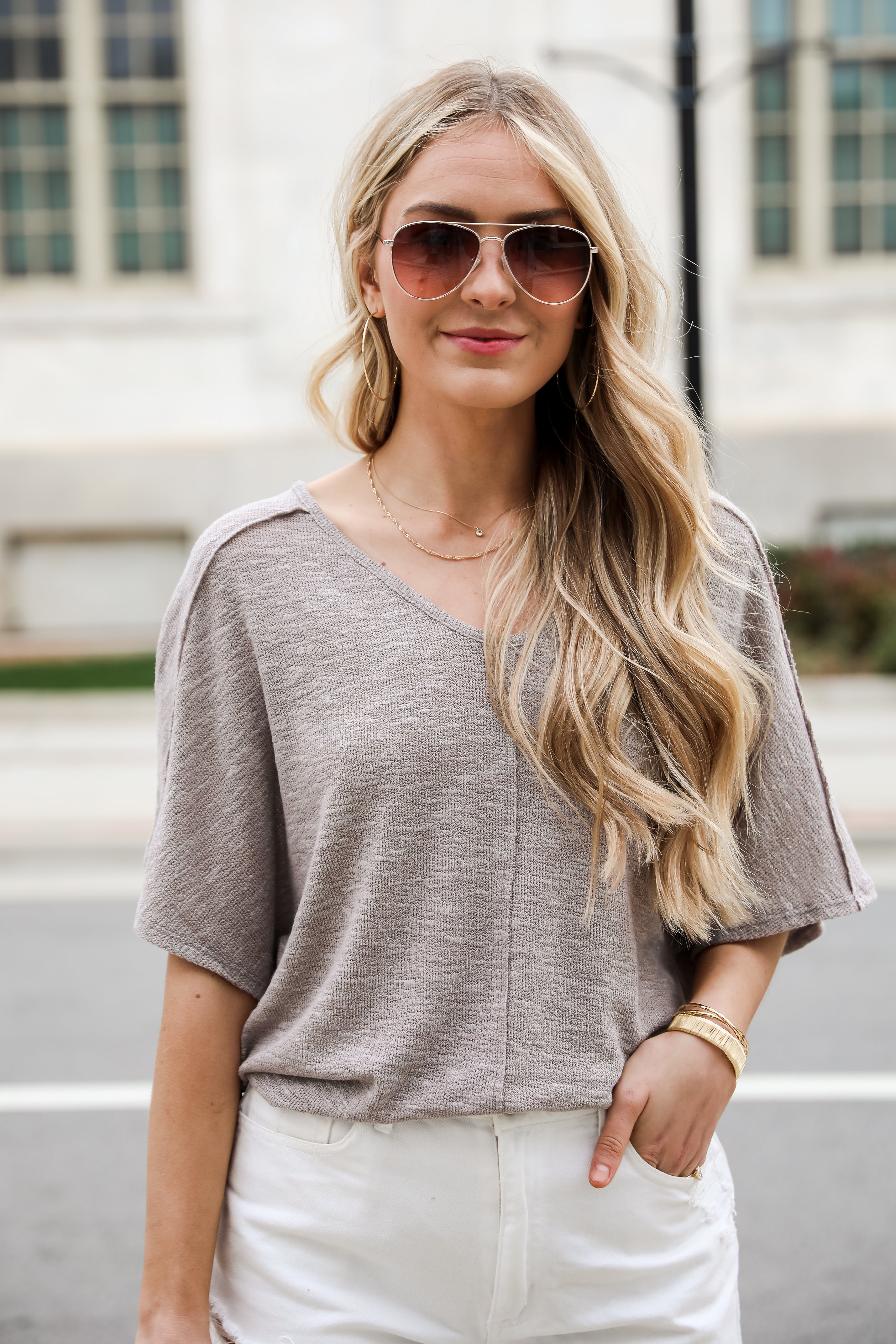 Delaney Dusty Lavender Knit Tee - Soft Casual Short Sleeve Women's Top for Everyday Wear | Perfect for Spring Outfits, Weekend Brunch & Coffee Dates