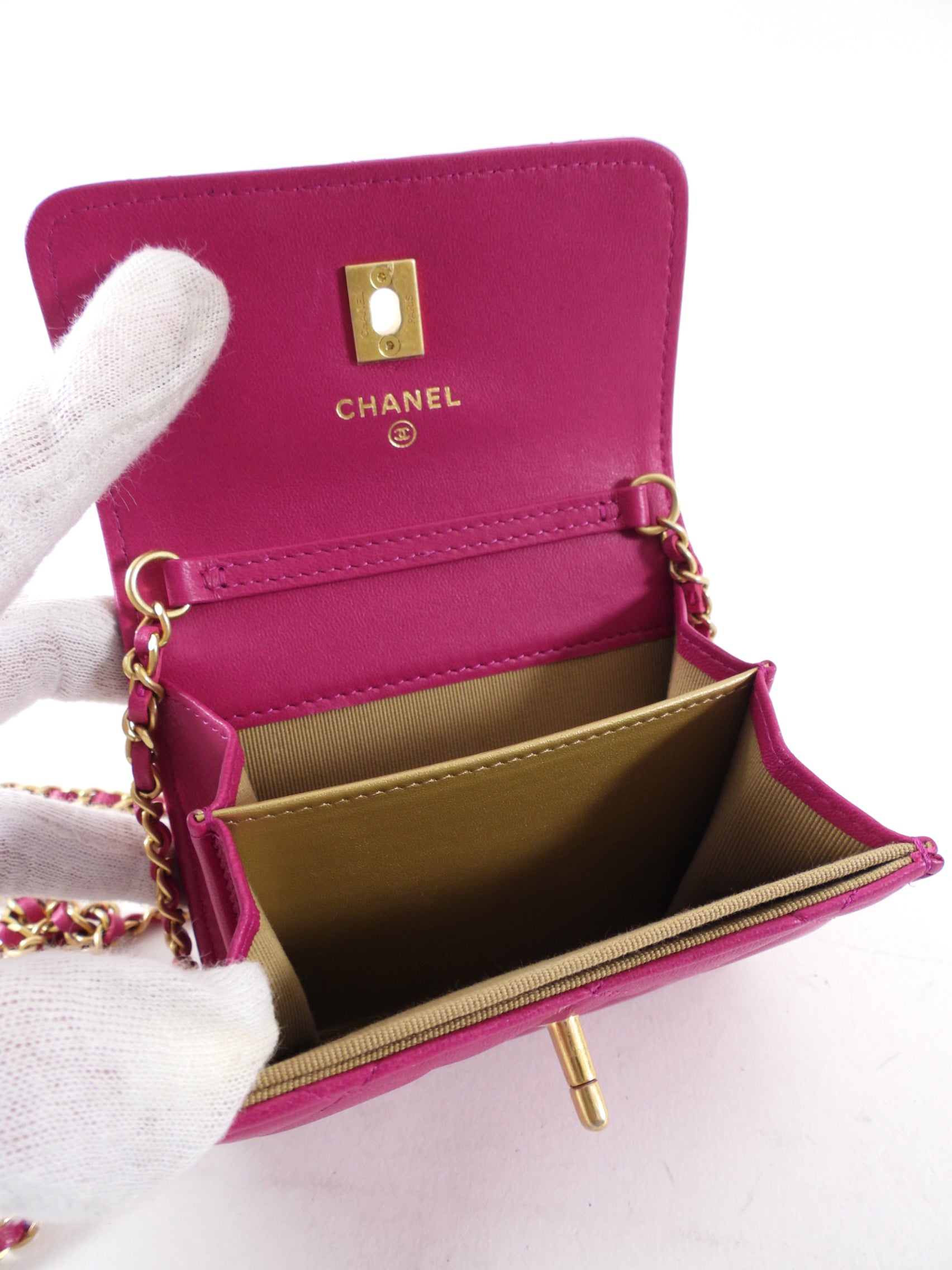 Chanel Magenta Pink Pearl Crush Mini Chain Clutch Bag - Luxury Designer Crossbody Purse for Women, Perfect for Evening Parties & Special Occasions