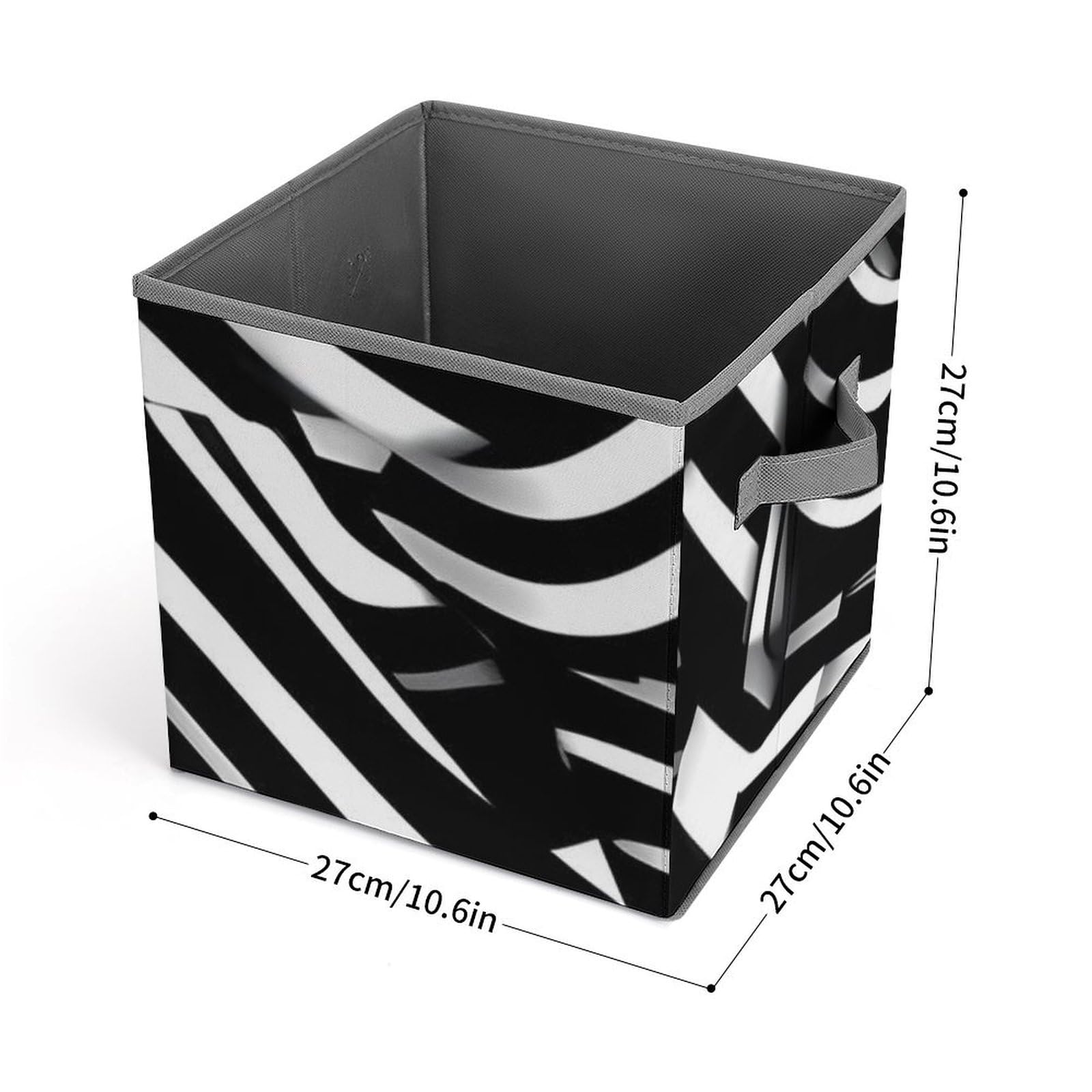 10.6 Inch Collapsible Storage Bins with Handles - Foldable Fabric Organizer Bins for Closet, Shelves, Office & Toy Storage - Space Saving Home Organization Solution (Black & White Striped) - Perfect for Bedroom, Kids Room, Pantry & Laundry Room Organization
