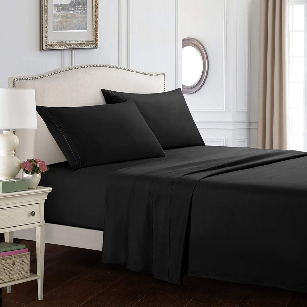 Luxury King Size Sheet Set - 4 Piece Hotel Quality Bed Sheets - Ultra Soft & Breathable Cooling Fabric - Deep Pocket Fitted Sheet - Wrinkle Free & Comfortable - Black Bedding Set for King Bed - Perfect for Master Bedroom, Guest Room & Vacation Homes