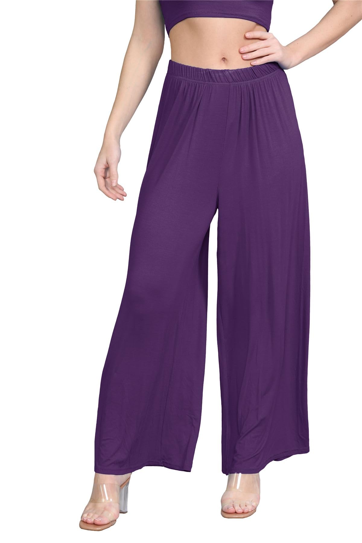 Janisramone® Women's Plain Wide Leg Palazzo Pants - Elegant High Waisted Trousers for Women | Comfortable & Versatile Office, Casual & Party Wear
