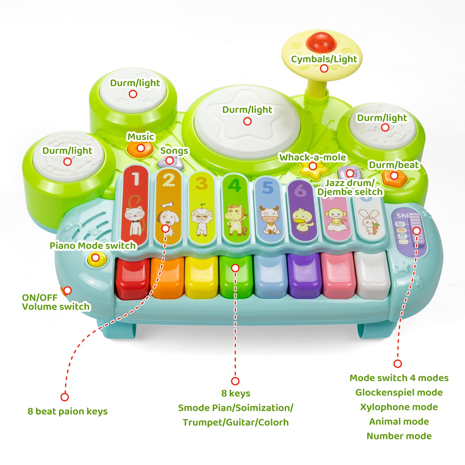 Marstone Musical Toy Set for Babies & Toddlers - Piano Keyboard, Xylophone & Drum - Educational Learning Toys for 1-3 Year Old Boys & Girls - Perfect Birthday Gift for Ages 0-2 (6-18 Months) - Ideal for Early Childhood Development & Sensory Play