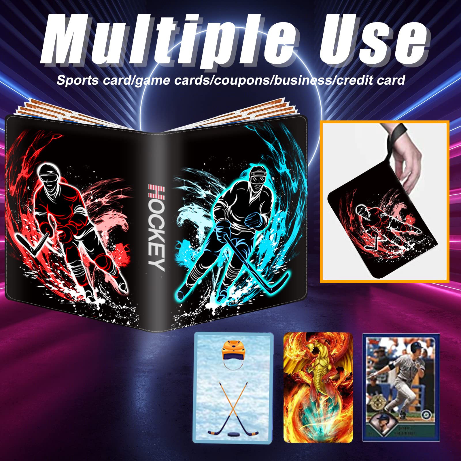 Premium 9-Pocket Hockey Card Binder - Holds 900 Trading Cards with 50 Removable Double-Sided Sleeves | Durable Sports Card Album Organizer for NHL Collectors | Perfect for Card Storage, Trading & Display (2024-2025 Season) | Great for Home Collections, Game Days & Fan Conventions
