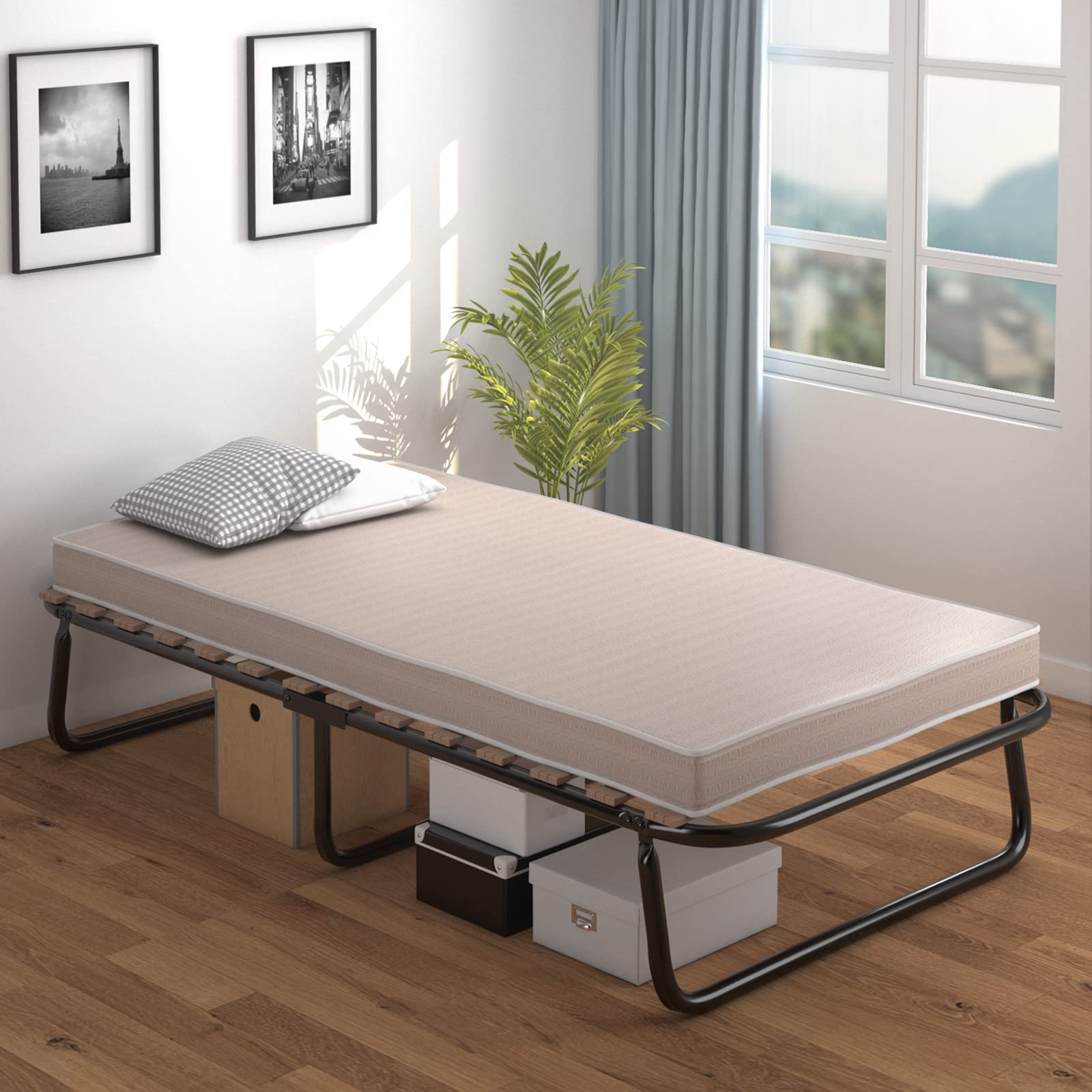 KOMFOTT Foldable Guest Bed with Memory Foam Mattress - Sturdy Metal Frame Space Saving Folding Sleeper Sofa | Portable Bed for Home, Office & Travel | Made in Italy | Perfect for Spare Rooms, Sleepovers & Temporary Accommodation