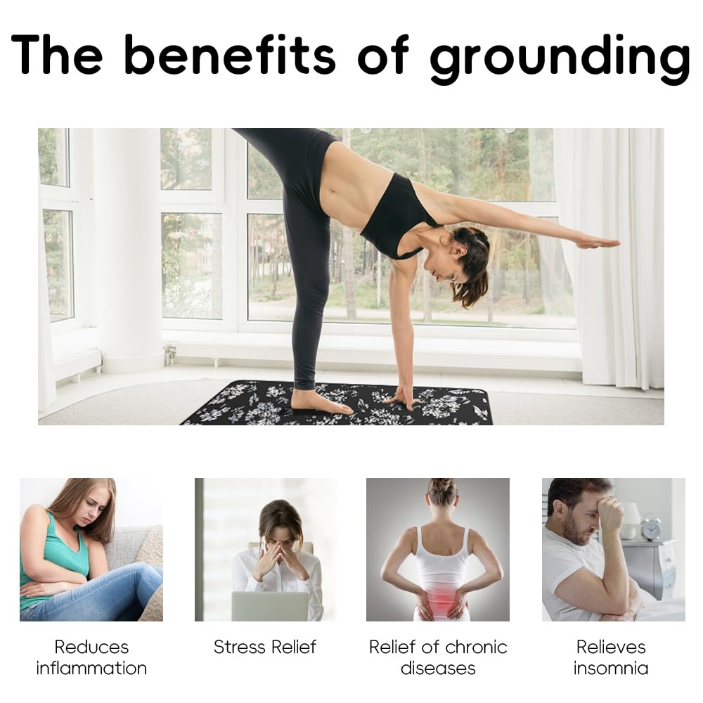 Premium Floral Printed Universal Grounding Mat Kit - 23.6x35.4 Inch Earthing Mat with 15 Ft Grounding Cord for Yoga, Meditation, Better Sleep, Stress & Pain Relief - Natural Anxiety Reduction Therapy for Home, Office & Outdoor Use