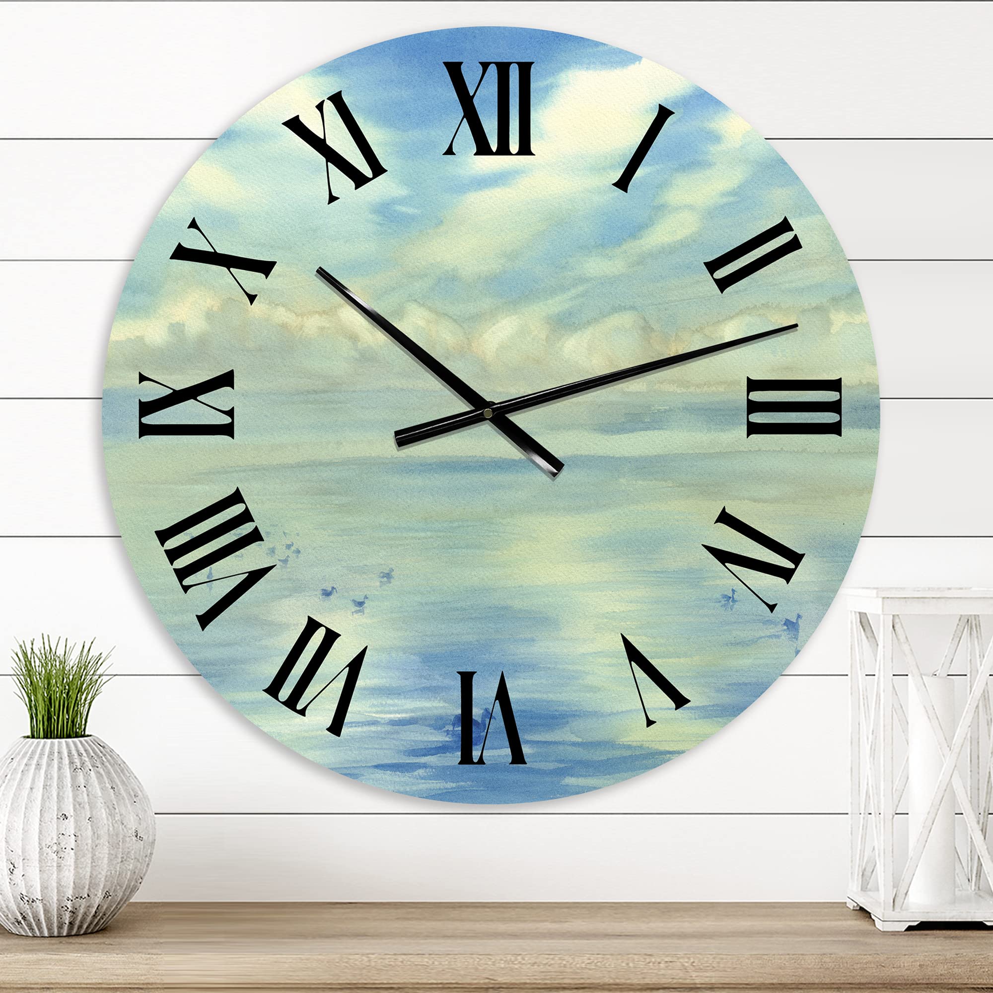 Lake House Wall Clock 'Silent Morning Clouds on Ocean' - Large Silent Non-Ticking Wall Clock for Home, Office & Cabin Decor - Perfect for Living Room, Bedroom & Lake House Décor