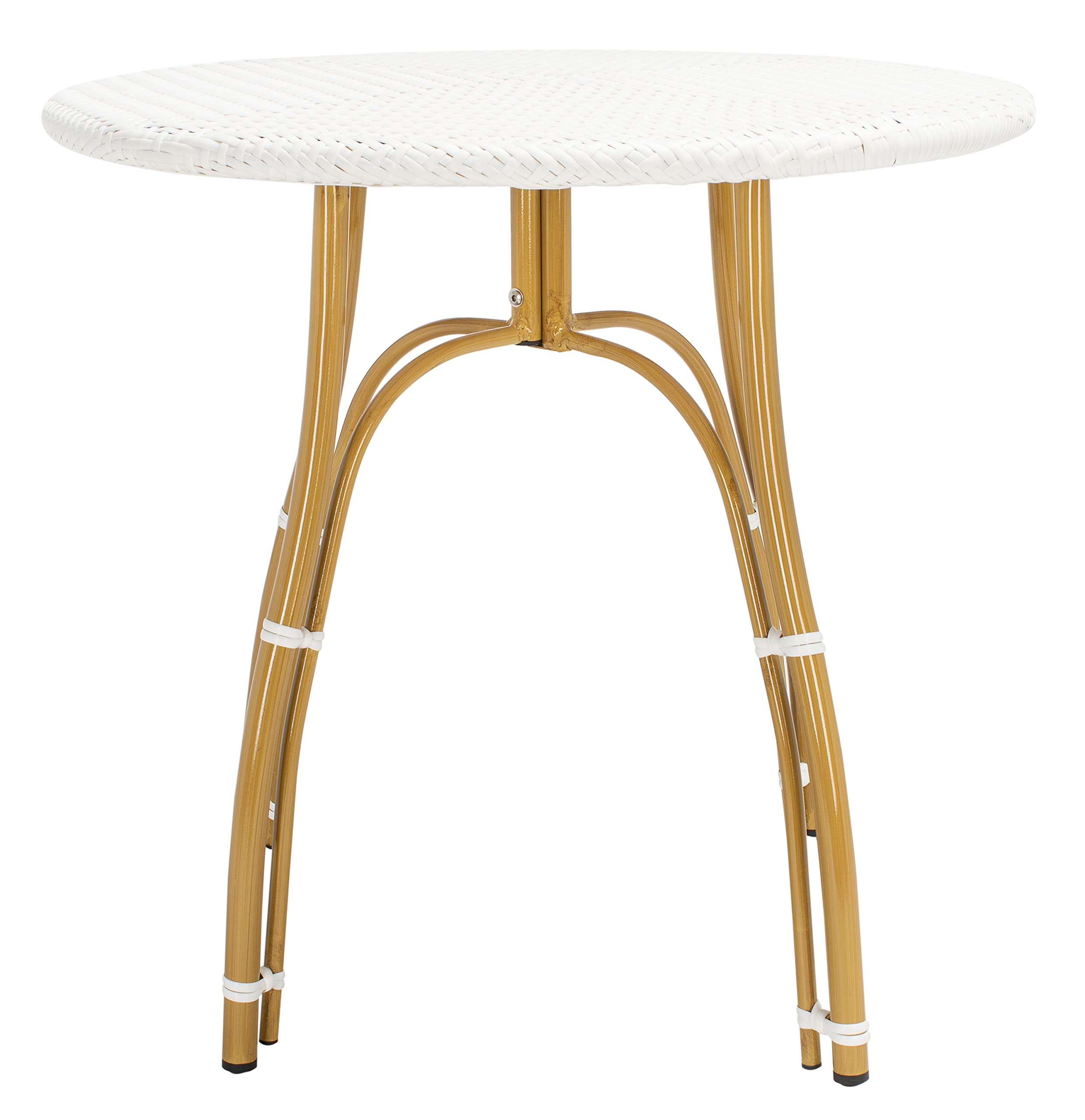 SAFAVIEH PAT4011C Outdoor Rattan Bistro Table - Weather-Resistant White Wicker Dining Set for Patio, Garden, Poolside & Balcony - Perfect for Outdoor Entertaining & Relaxation