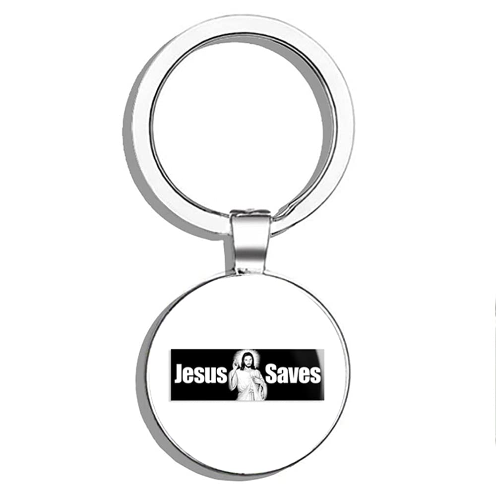 Jesus Saves Black Christian Keychain - Double Sided Stainless Steel Religious Key Ring with Carabiner Clip | Perfect for Catholics, Church Gifts & Everyday Faith Inspiration (Key Finder Included)