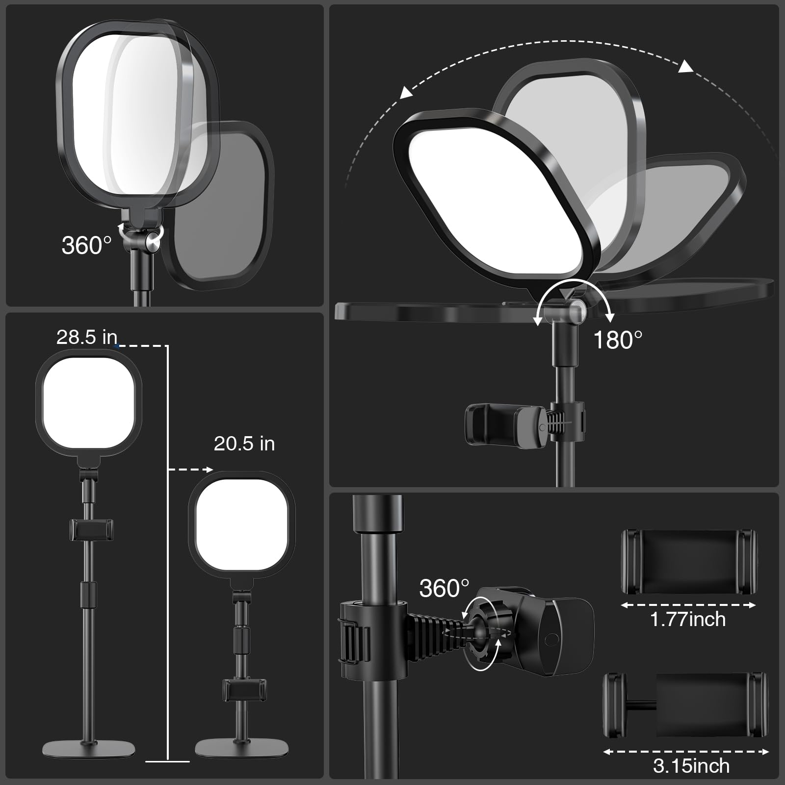 2 Packs Professional Video Conference Lights for Zoom/Teams/Webex Meetings - LitONES Podcast Lighting Kit with Stand & Phone Holder, CRI 97.8 - Perfect for Home Office, Remote Work & Content Creation