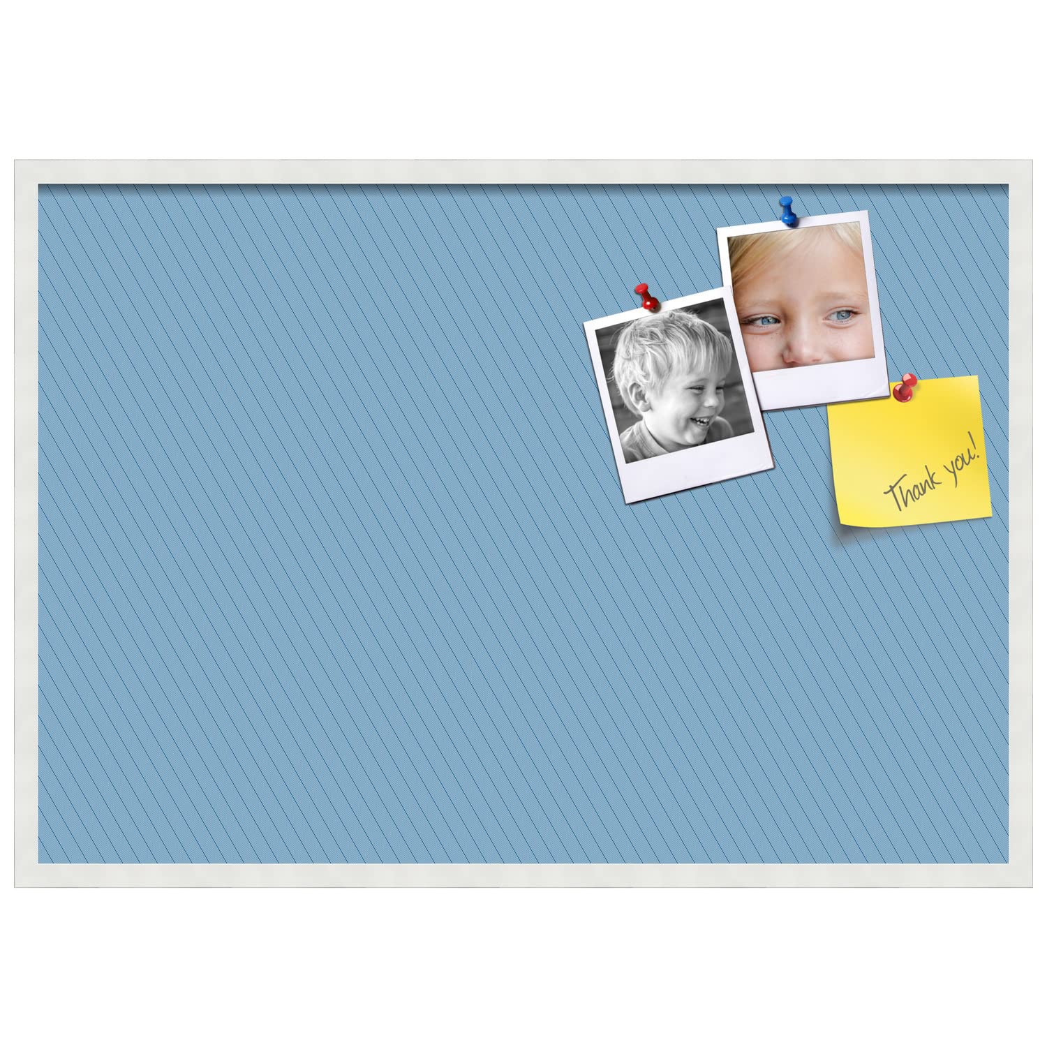 PinPix 40x28 Inch Navy Stripes Cork Bulletin Board with Satin White Frame - Decorative Wall Pin Board for Home Office School Classroom Organization & Memo Display