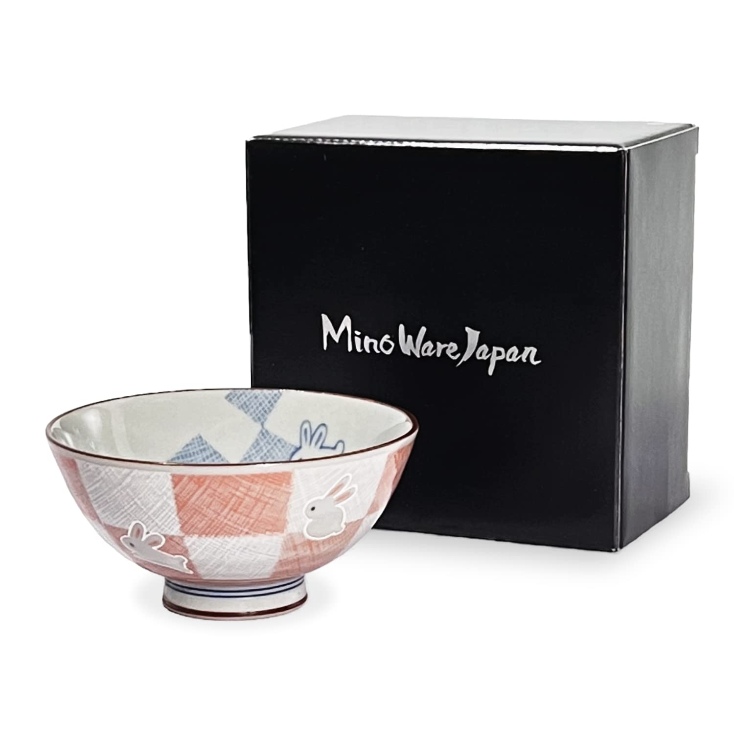 Traditional Japanese Ceramics Rice Bowl Chawan Pottery - Handcrafted in Japan, Dishwasher & Microwave Safe - Ichimatsu Usagi Small Nakahira Design - Perfect for Sushi, Rice Dishes & Asian Cuisine