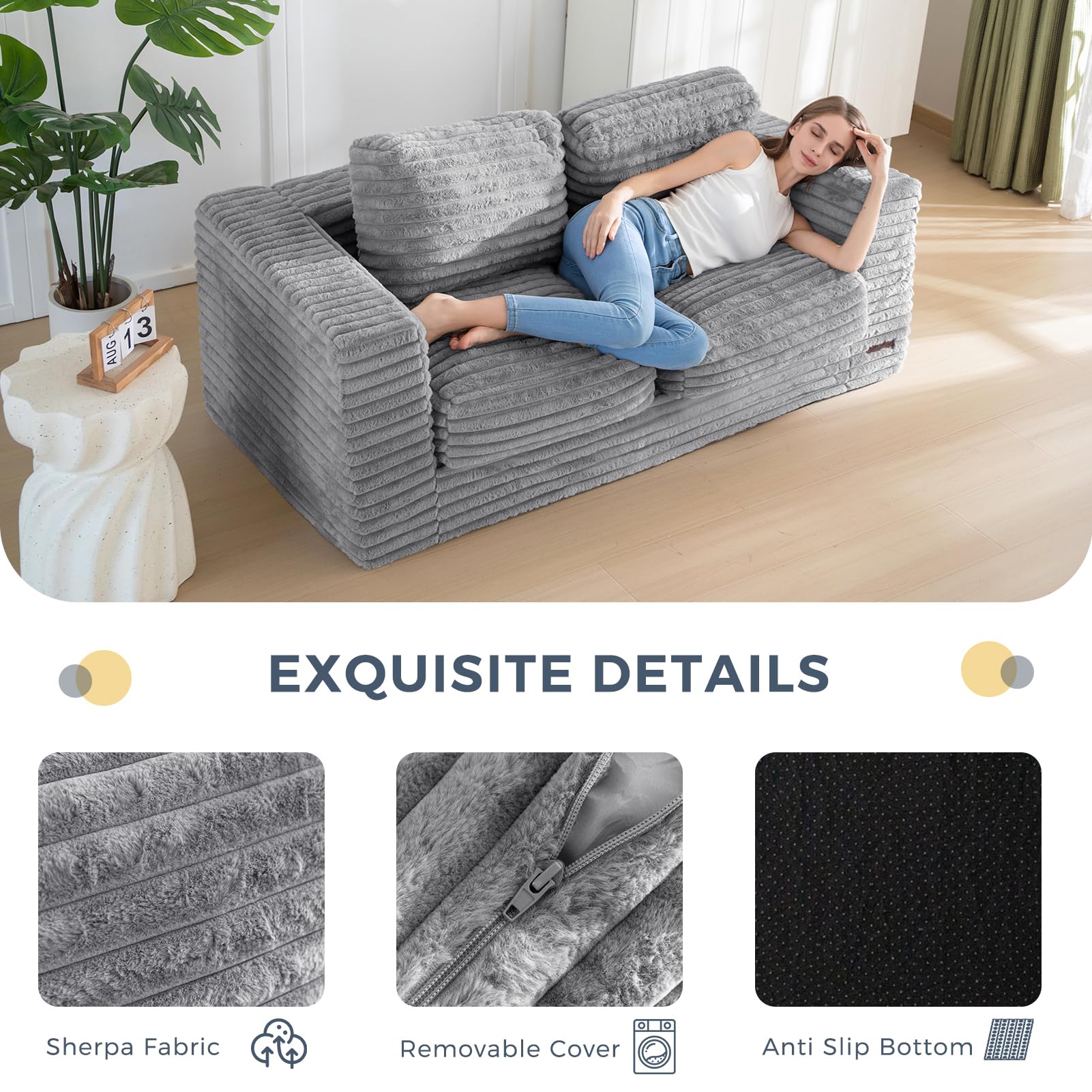 MAXYOYO Striped Faux Fur Bean Bag Chair - 2-Seater Floor Sofa with Pillows & Armrests | Cozy Living Room Seating for Teens & Adults | Perfect for Gaming, Movie Nights & Relaxation