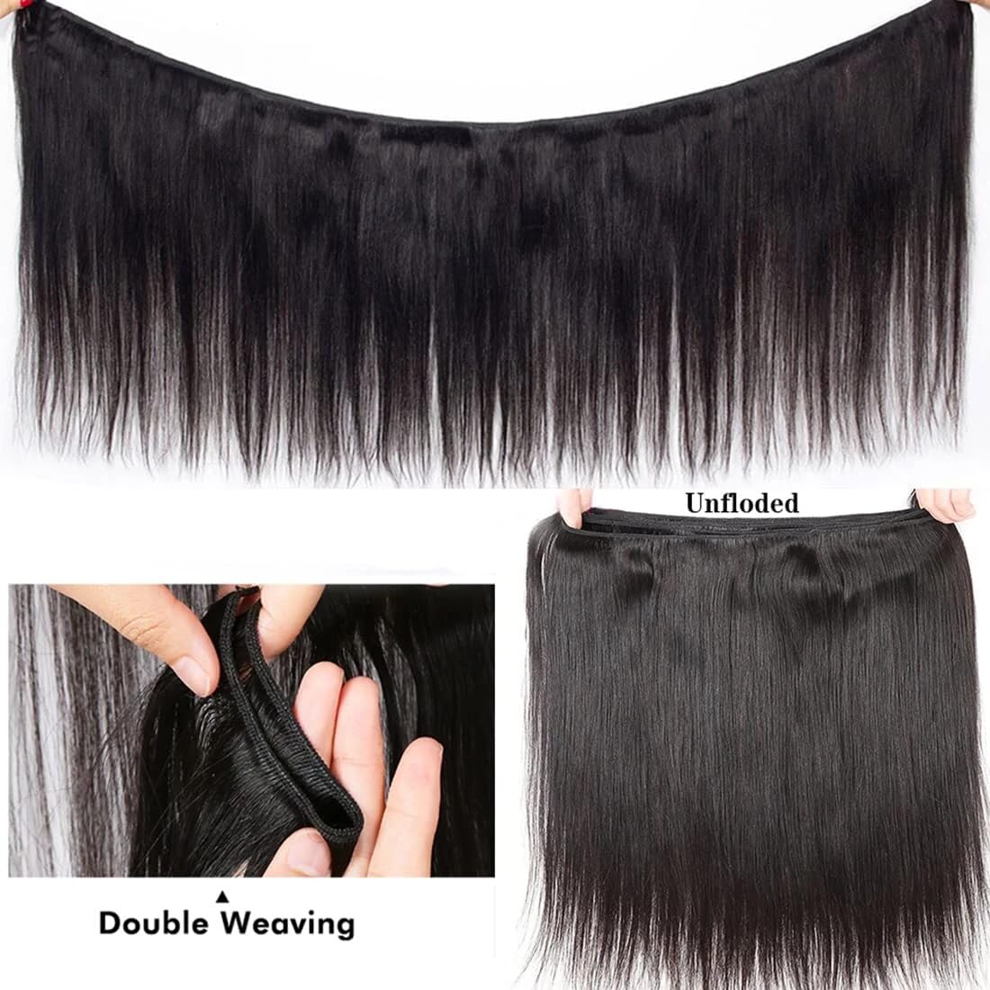 3 Bundles 100% Unprocessed Brazilian Virgin Hair Extensions - 26/28/30 Inch Straight Raw Human Hair Weft Bundles for Women | Natural Black Color | Perfect for Daily Styling, Weaves & Protective Hairstyles