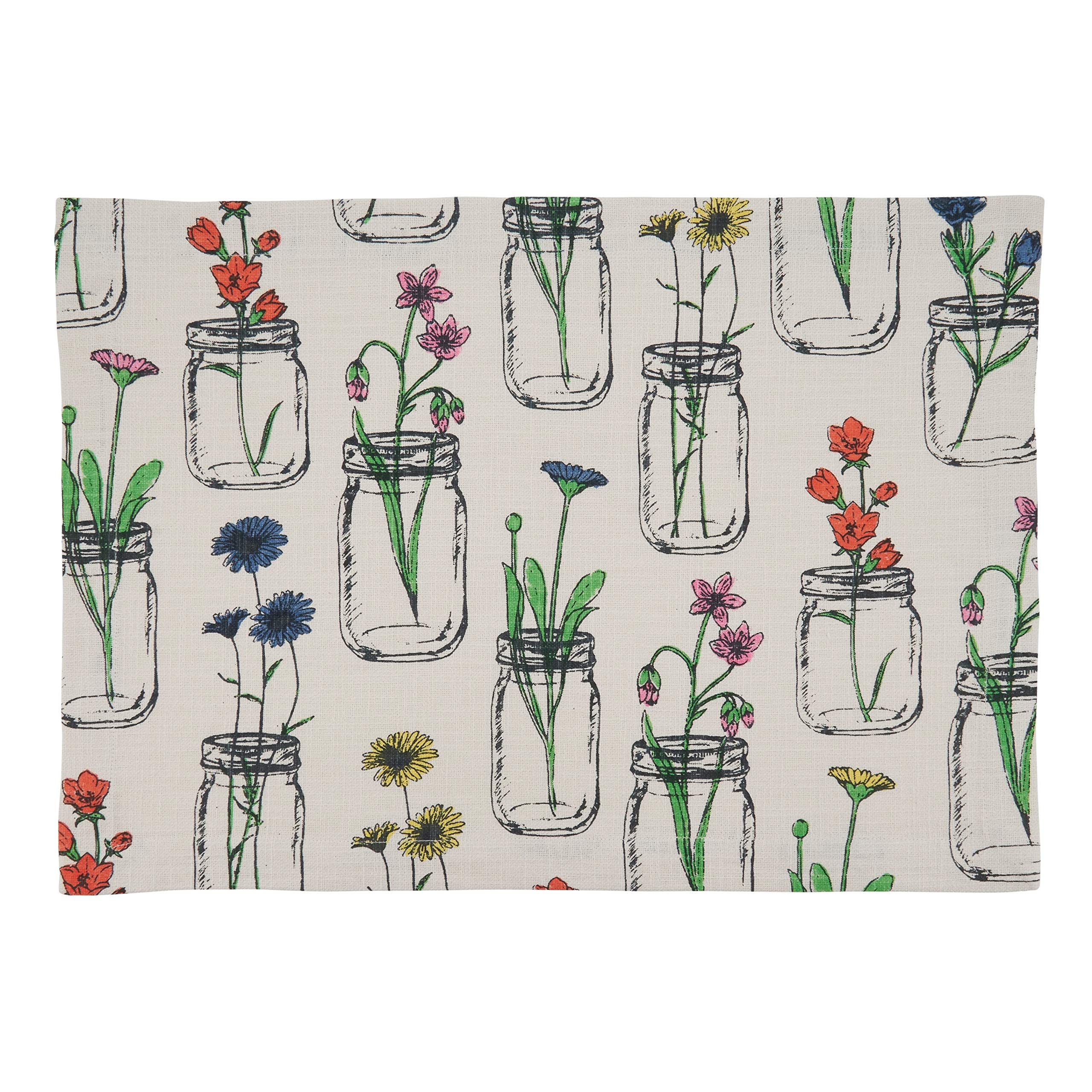 Premium Cotton Placemats Set - Floral Vase Design in Off-White | Elegant Dining Table Decor for Home, Kitchen, Party & Holiday Gatherings
