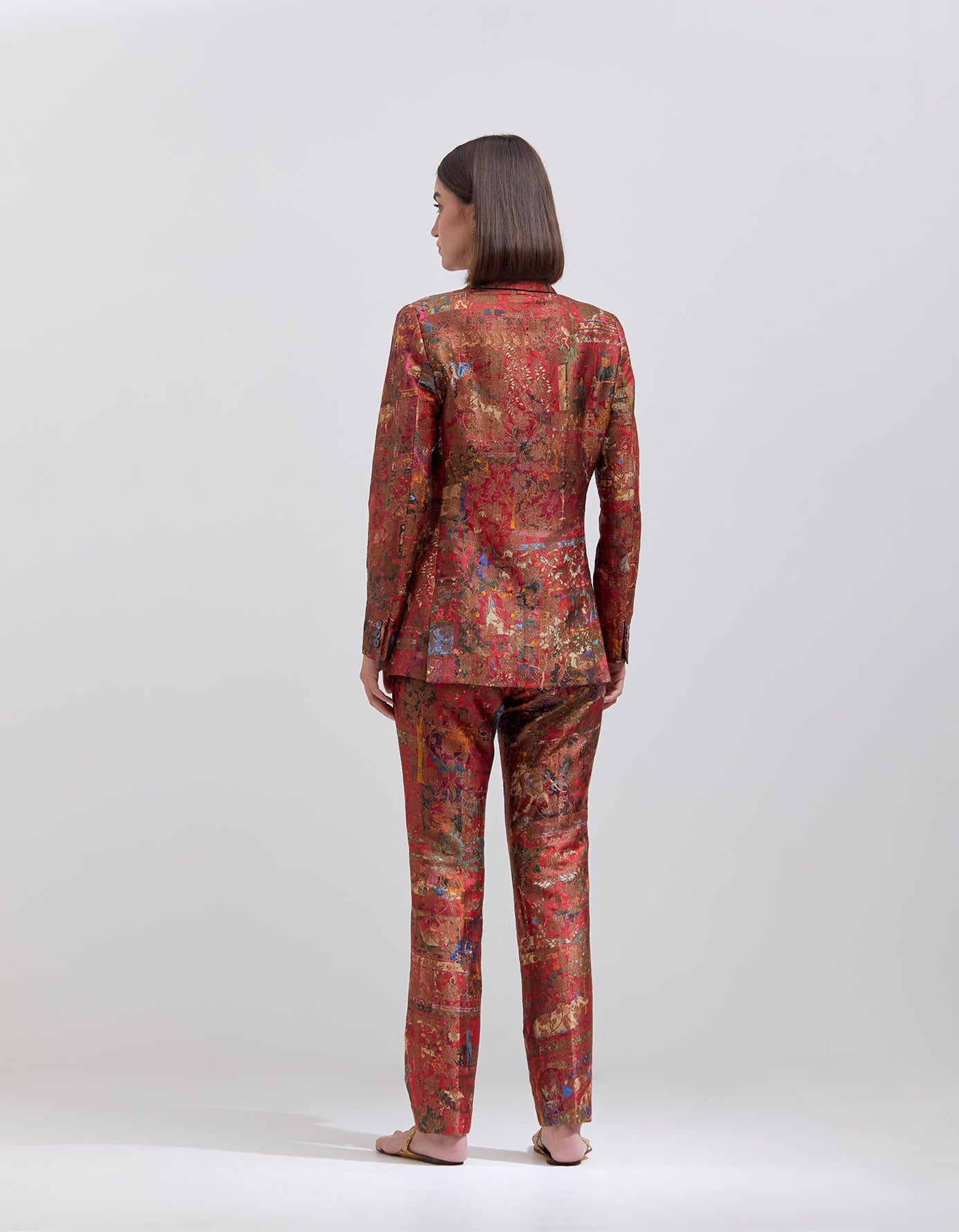 Elegant Boot Cut Trousers for Women - Premium Silk Brocade Fabric in Rich Crimson Red - Perfect for Office Wear, Evening Parties & Special Occasions