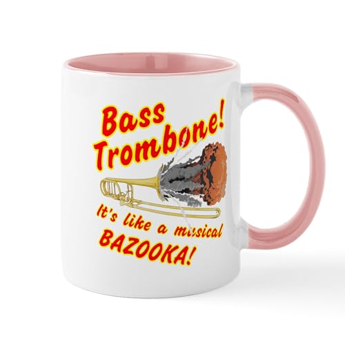 White/Pink Inside - Bass Trombone Musical Bazooka Mugs