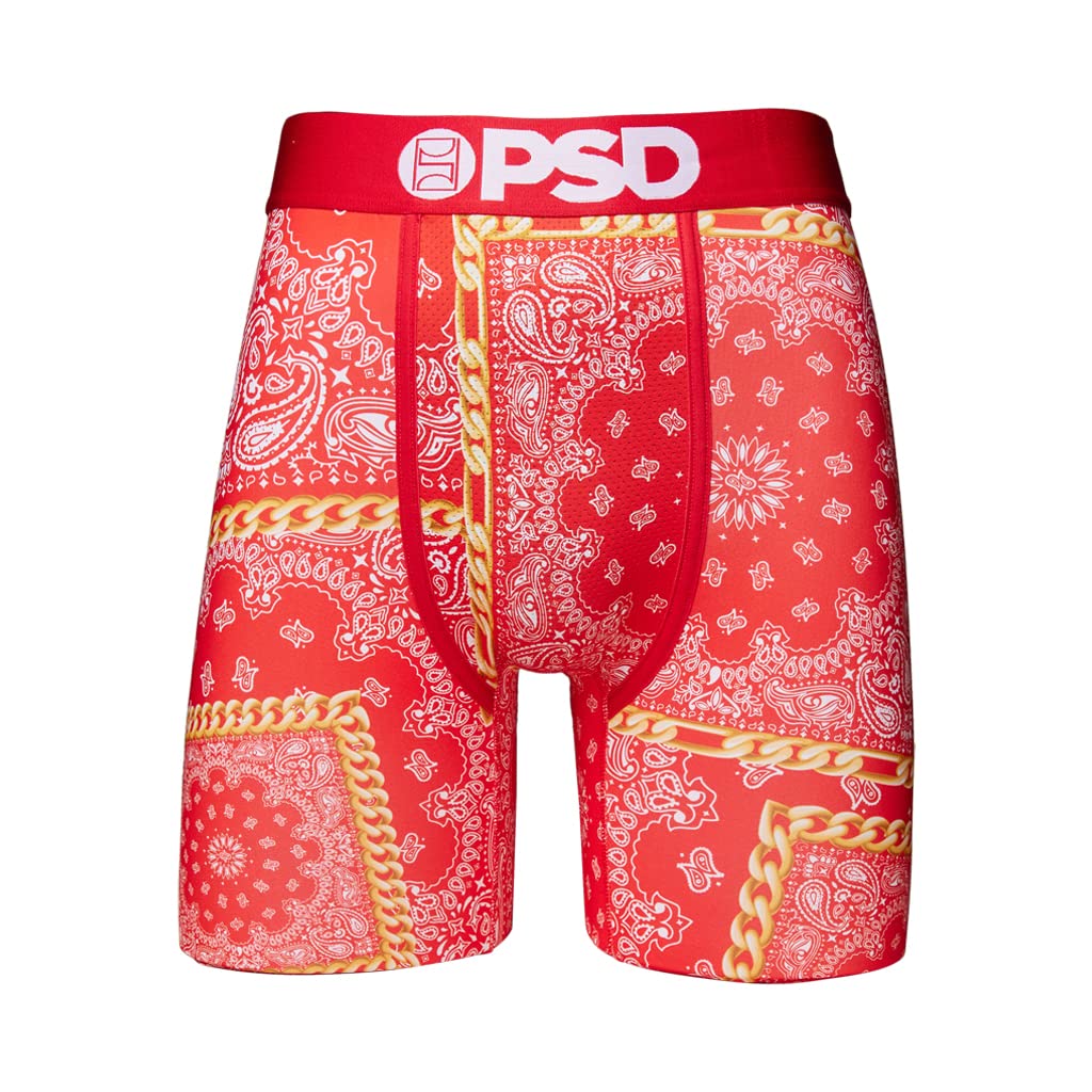 PSD Men's Rich Bandana Red Boxer Briefs - Soft Cotton Underwear for Men, Comfortable & Breathable, Size L - Perfect for Daily Wear, Gym & Lounge