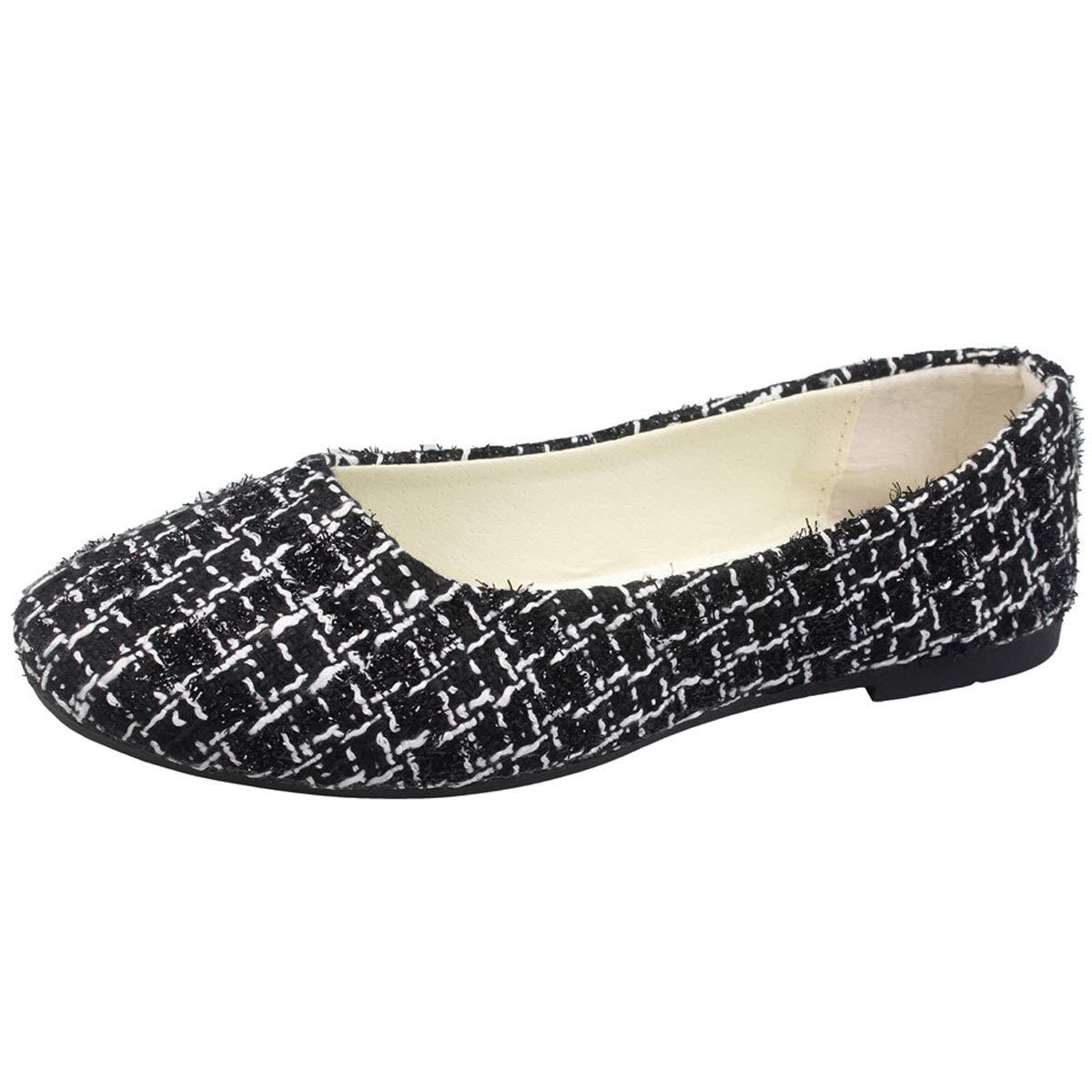 SAILING LU Women's Square Toe Ballet Flats - Plaid Oxford Slip-On Loafers for Work, Office & Casual Outfits | Comfortable Dress Shoes for Women