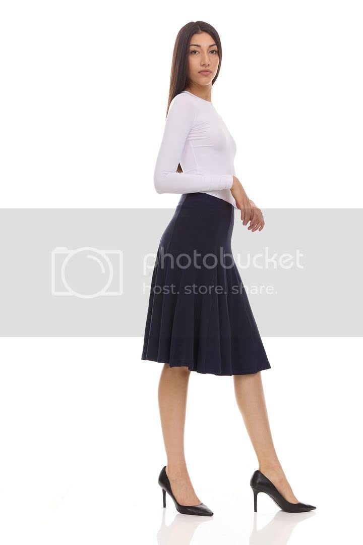 Women's Ribbed Cotton Knee-Length Skirt with Elastic Waist - Office Pleated Skirt for Work, Business Casual & Spring Outfits