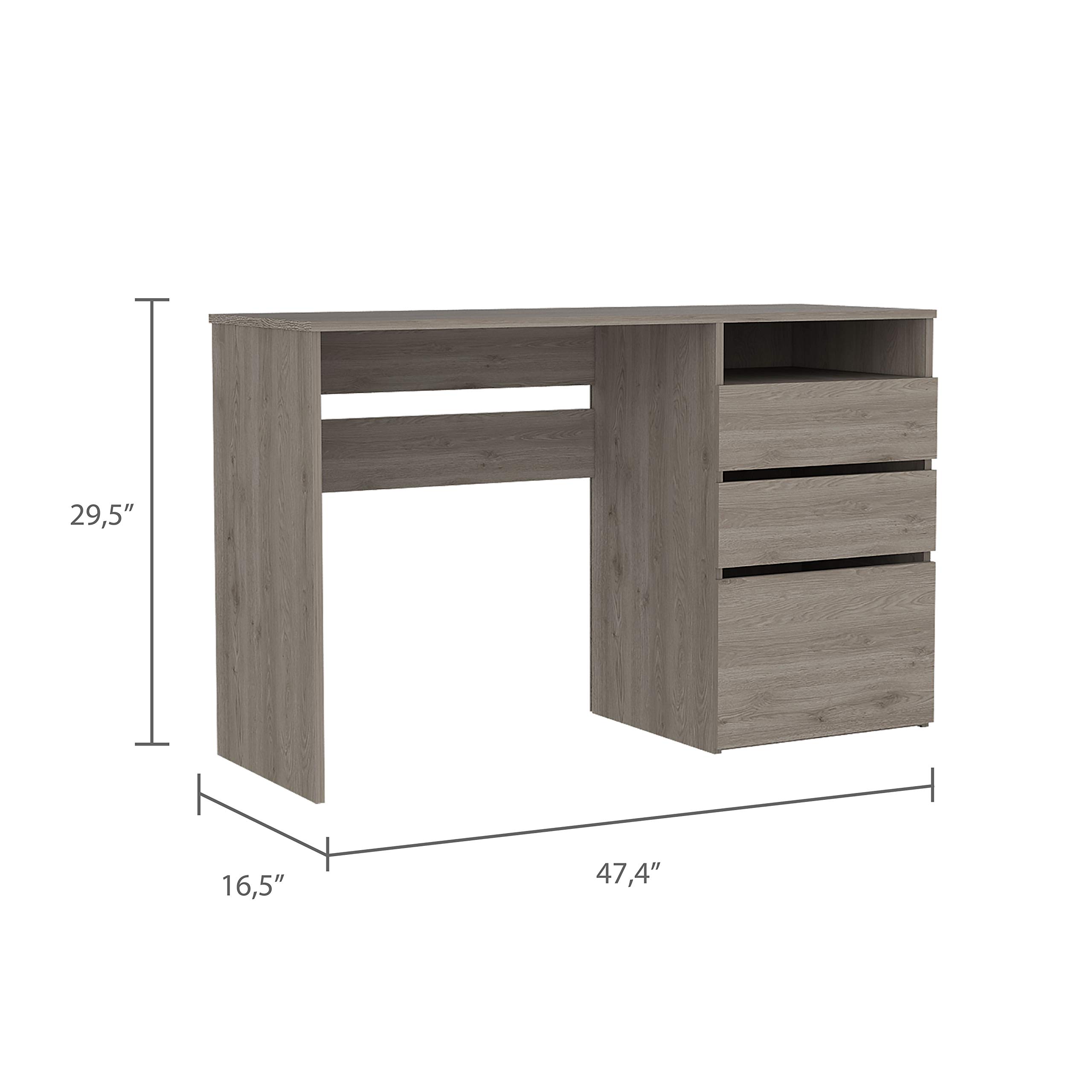 Kenai Computer Desk with 3 Drawers & Open Shelf - Light Gray Home Office Desk for Small Spaces, Gaming & Study - Sturdy Writing Desk with Storage