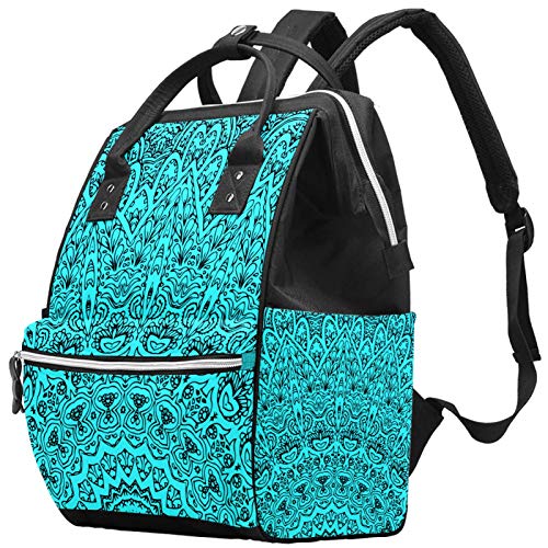 Stylish Teal Mandala Diaper Backpack - Waterproof Baby Bag for Moms, College School Backpack with Laptop Compartment - Perfect for Daycare, Travel & Daily Commute
