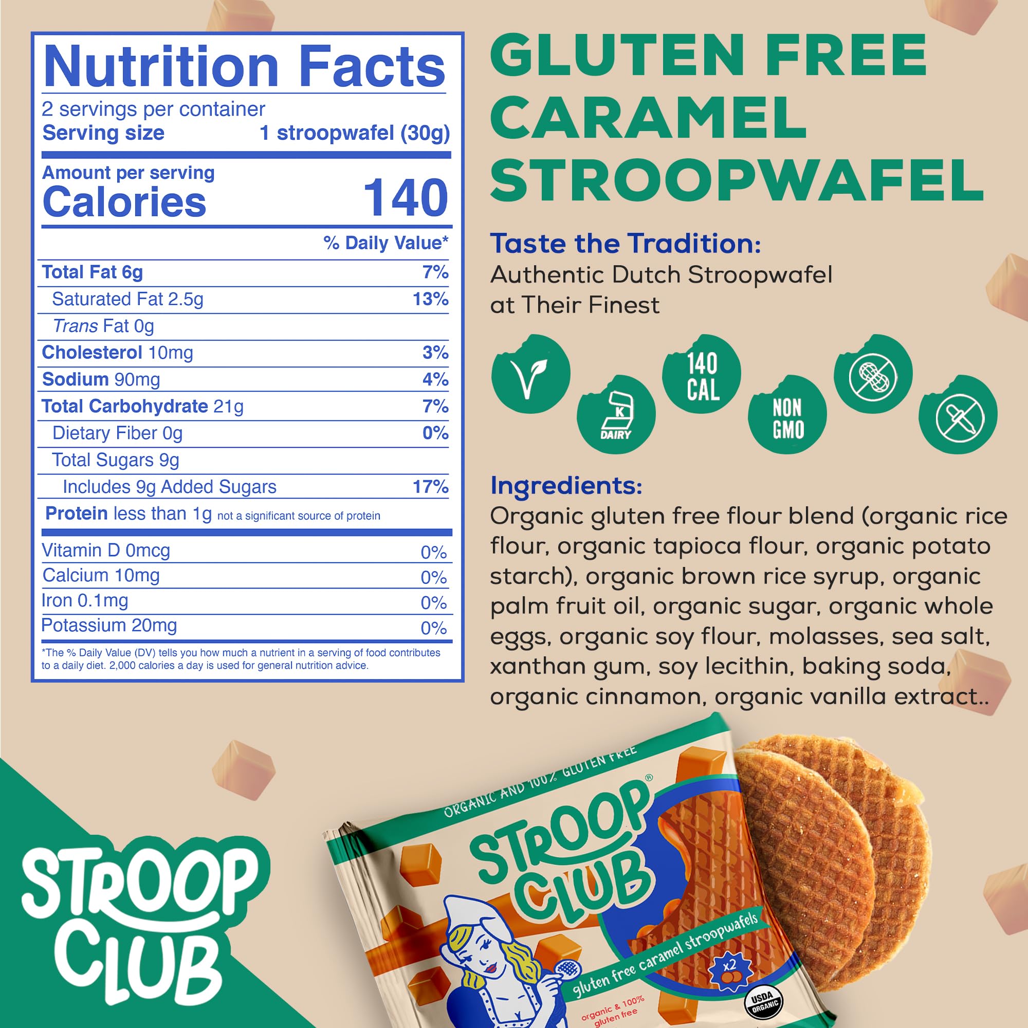 Gluten Free Dutch Caramel Stroopwafels - Organic Original Stroopwafel Cookies (12 Pack of 2, 24 Waffles) | Perfect for Coffee Pairing, Gifts & Snacking