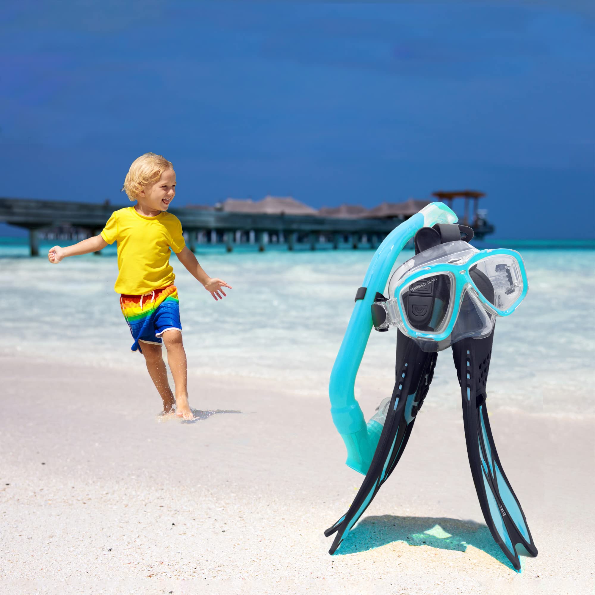 Kids Snorkel Set - Adjustable Diving Mask, Snorkel & Swim Fins with Anti-Fog Technology | Complete Snorkeling Gear for Children | Perfect for Pool, Beach & Ocean Adventures