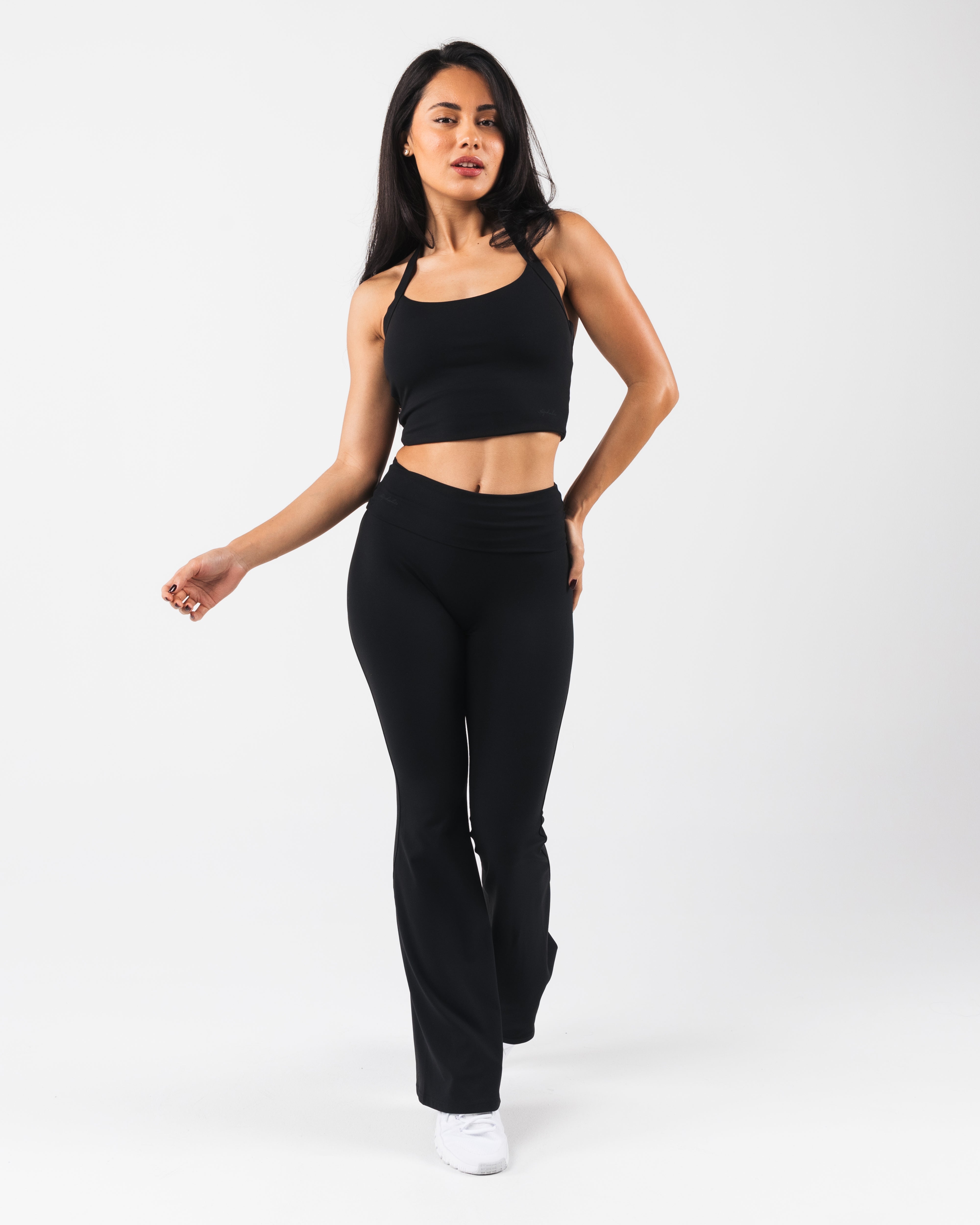 Aura Foldover Flare Pants - High Waisted Black Flare Leggings for Women | Yoga, Workout & Casual Wear