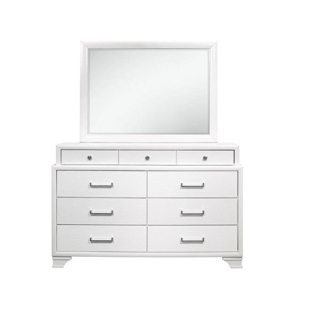 Global Furniture USA White MR Jordyn Textured Mirror - Elegant Wall Decor for Living Room, Bedroom & Entryway