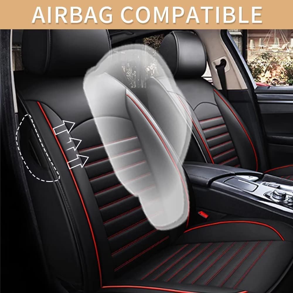 Premium Leather Car Seat Covers - Universal Fit for Mazda, Toyota, Chrysler, Honda, Chevy, Ford & Nissan - Full Set in Black/Red - Perfect for Daily Commuting & Road Trips