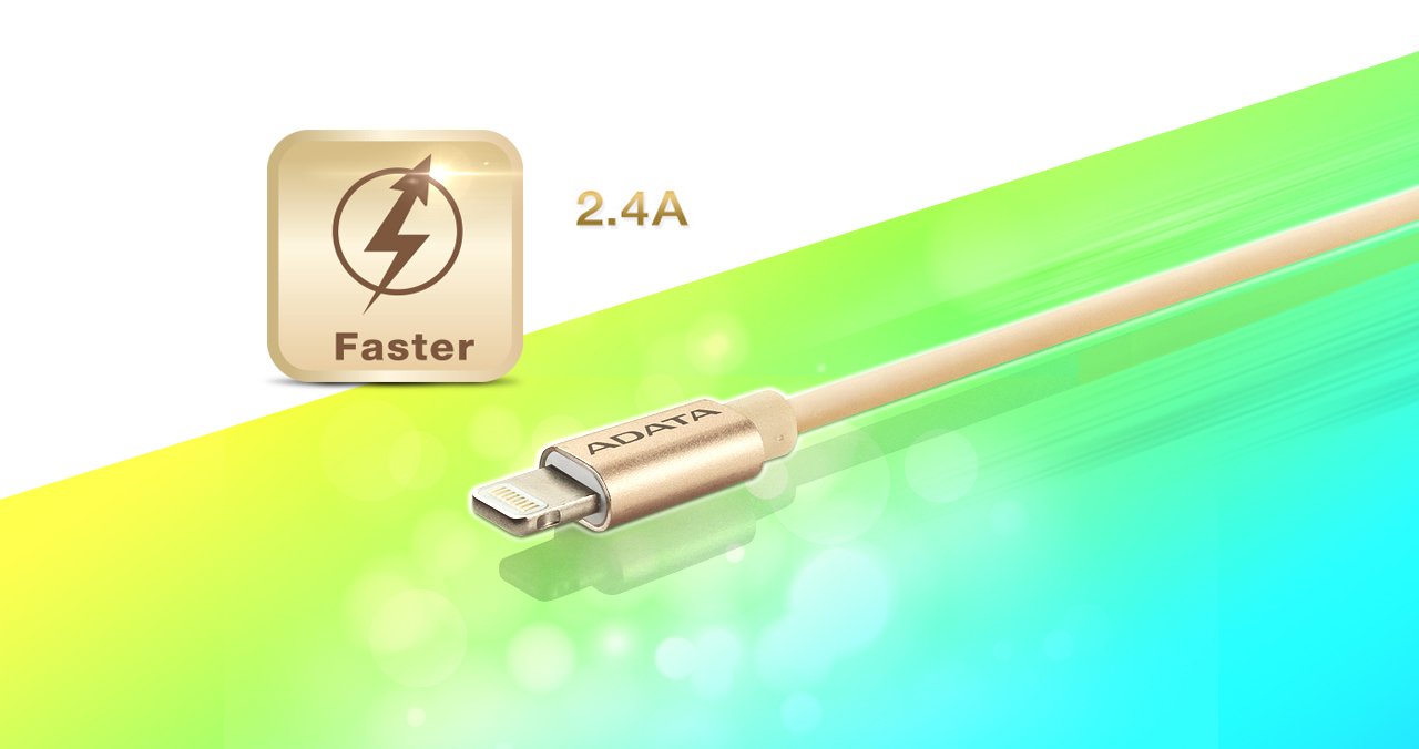 ADATA MFi Certified Aluminum Lightning Cable for iPhone, iPad - Gold (AMFIAL-100CM-CGD) | Fast Charging & Durable for Home, Office & Travel Use