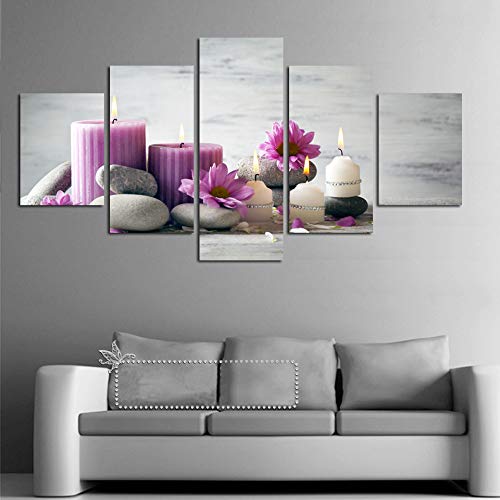 5 Piece Canvas Wall Art Set - Modern Red White Candles & Stone Flower Painting - Framed & Stretched Ready to Hang - Perfect for Living Room, Bedroom, Office & Bathroom Decor - Home & Office Wall Decorations - Ideal for Gifts, Housewarming & Interior Design