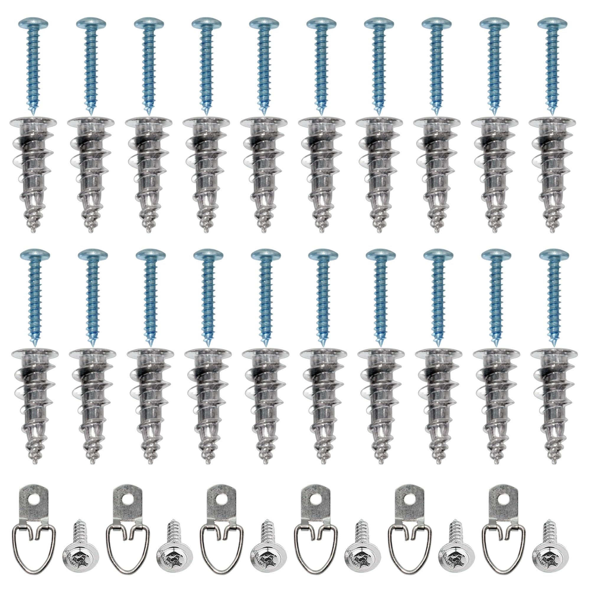 Self-Drilling Hollow Metal Stud Wall Anchors with Screw Kit - Heavy Duty Drywall Anchors (25 Pack) with Tapping Mount Screws & 6 D-Ring Picture Hangers - Perfect for Hanging Shelves, Mirrors, TVs and Home Decor