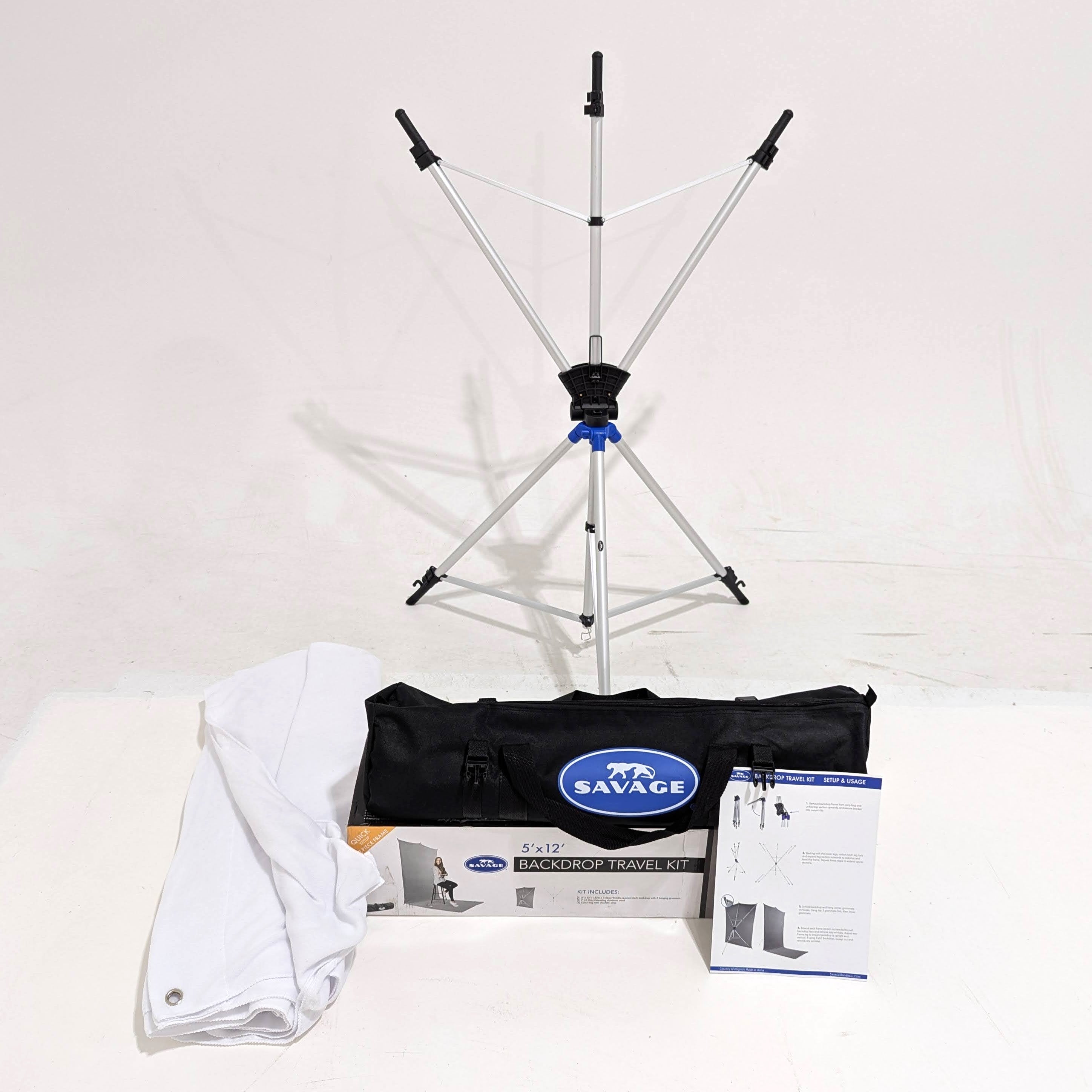Open Box Excellent Condition Savage Backdrop Extended Travel Kit - White 5x12 ft - Perfect for Photography, Videography & Studio Backgrounds