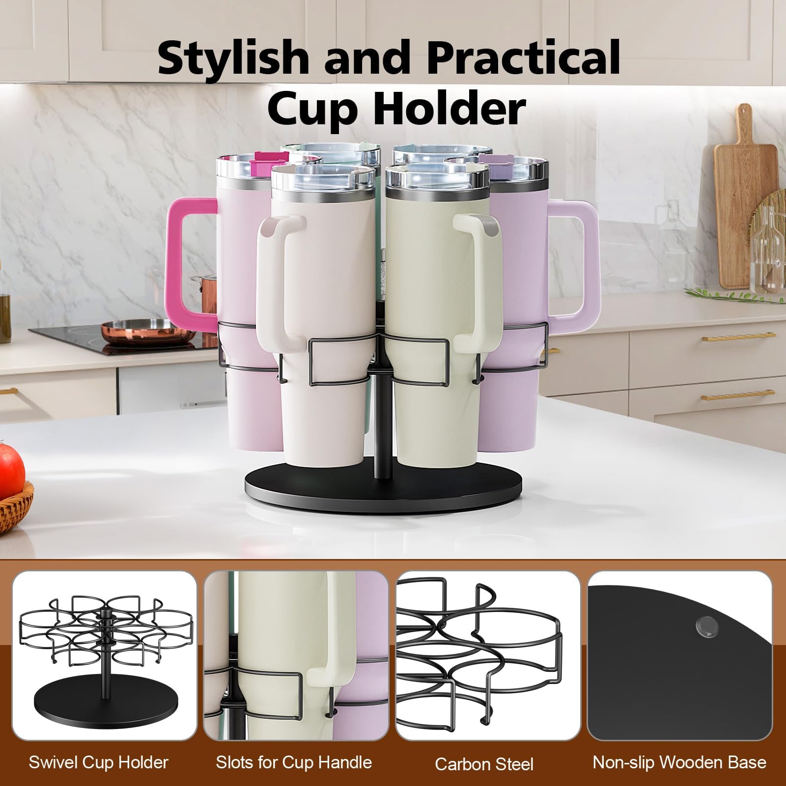 Stanley 40 oz Water Bottle Organizer - Rotating Cup Holder & Tumbler Organizer Accessories | Easy to Install, Black (Patented) | Perfect for Office, Car, Home & Gym Storage