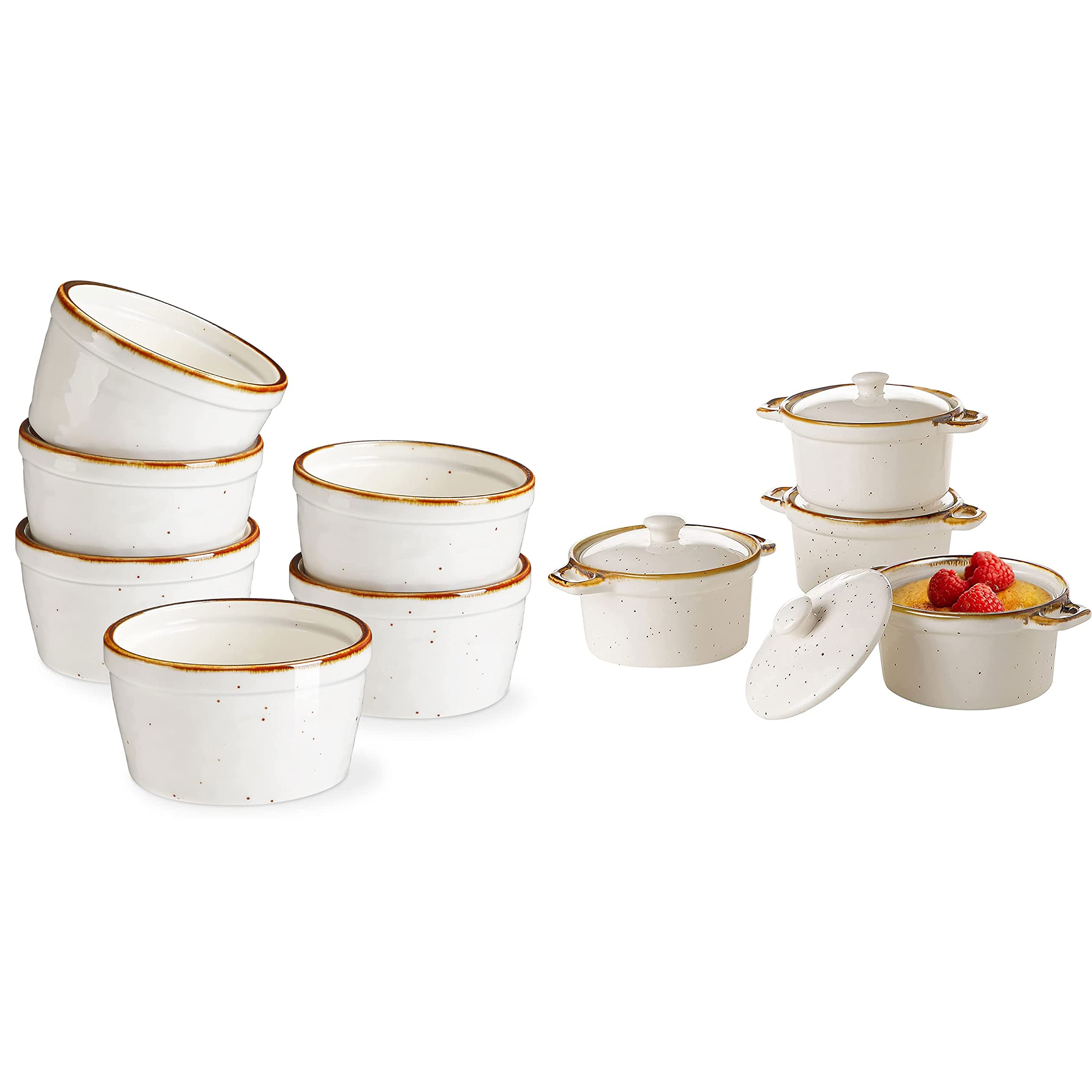6 oz Ramekins & 6 oz Casserole Dish with Lid - Oven, Microwave & Dishwasher Safe, Durable Porcelain Baking Dishes for Soufflés, Crème Brûlée & Side Dishes - Perfect for Home Cooking, Meal Prep & Entertaining