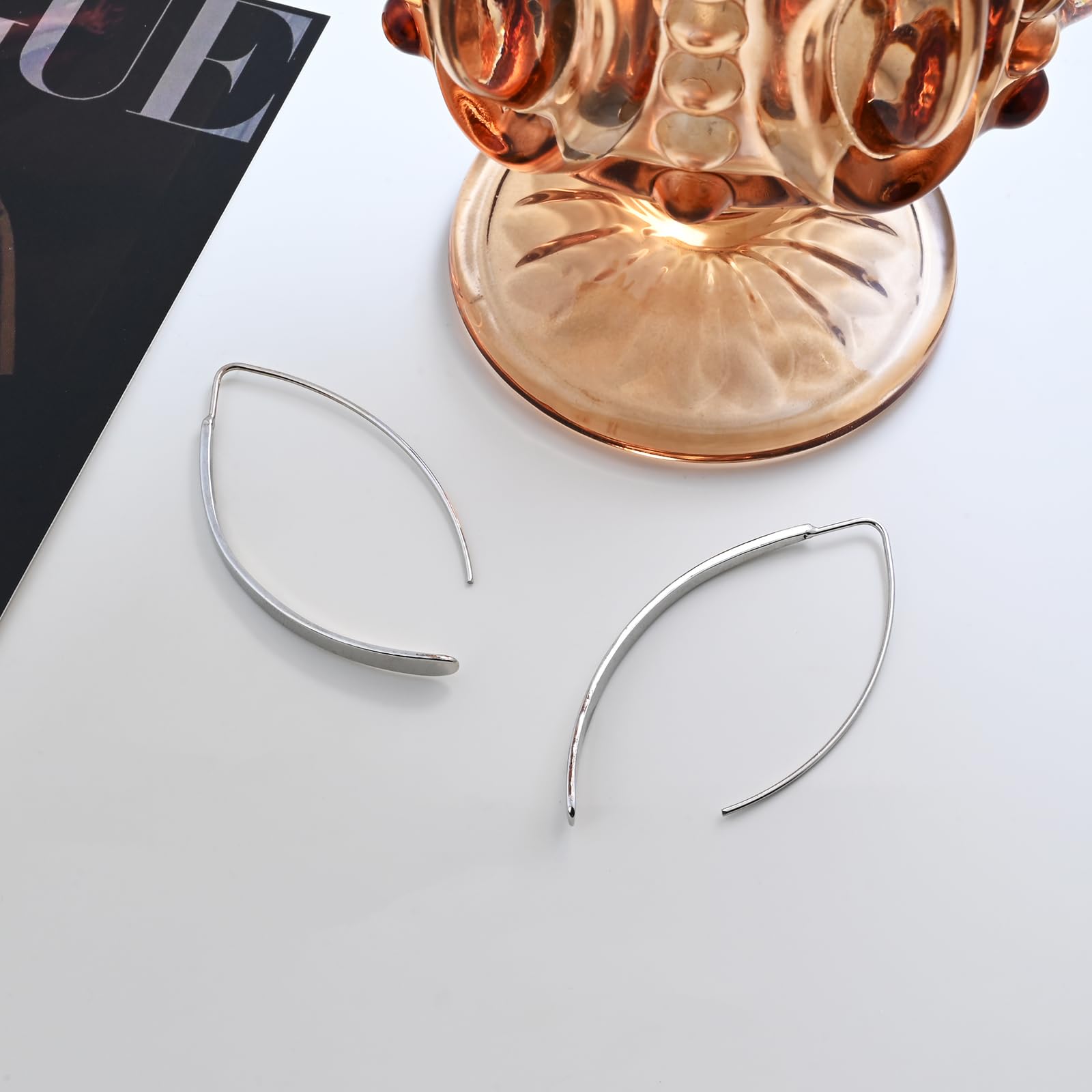 Hypoallergenic Sterling Silver Threader Earrings for Women - Long Pull Through Dangle Earrings, Minimalist Curve Design - Perfect for Parties, Weddings & Everyday Wear