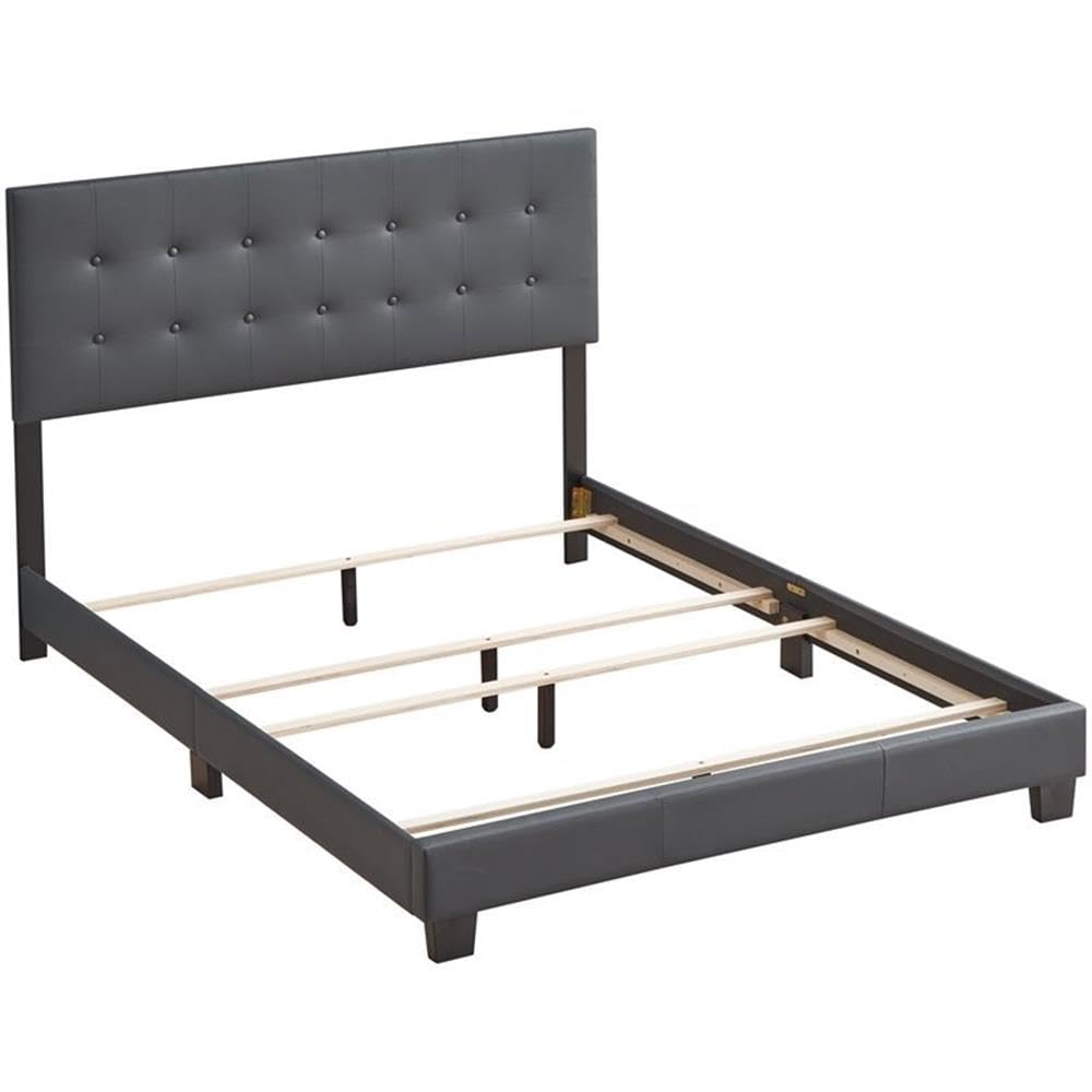 Glory Furniture Caldwell Faux Leather Upholstered Queen Size Bed Frame - Gray Modern Platform Bed for Master Bedroom | Durable Faux Leather Headboard with Wooden Slat Support