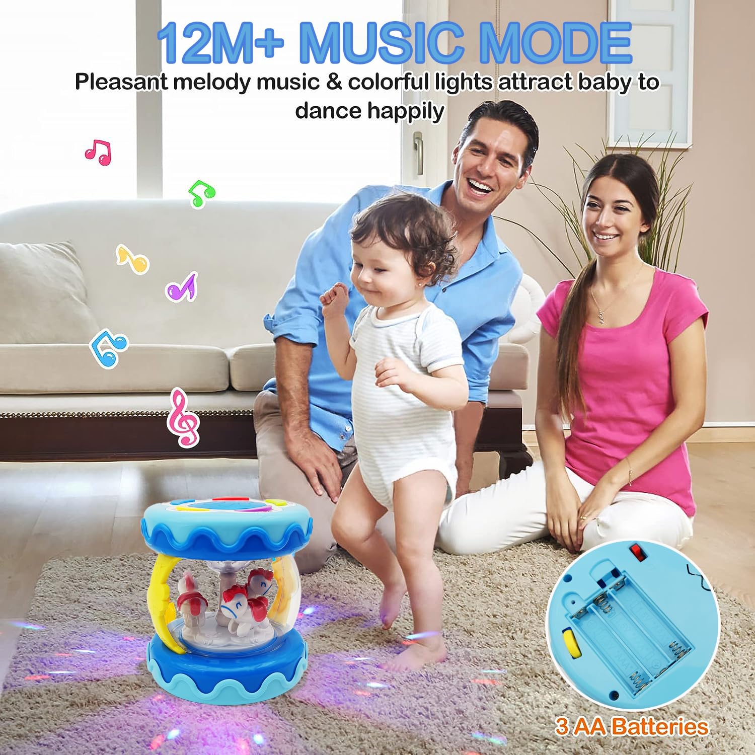 Best Baby Toys Carousel with Rotating Lights & Music - Tummy Time & Crawling Toy for Infants 18-36 Months (Blue) | Perfect for Sensory Play, Early Learning & Toddler Development