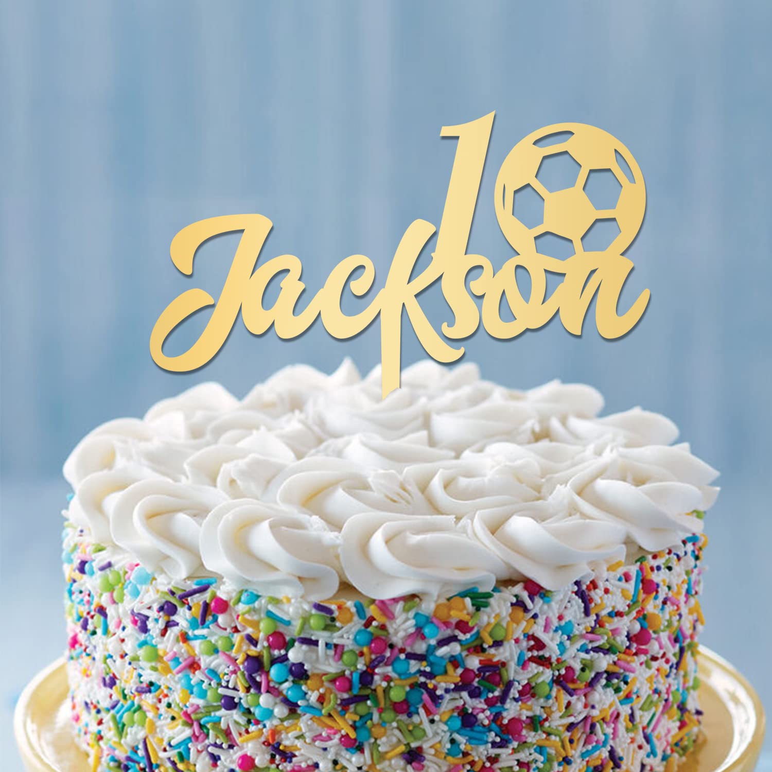 Custom Soccer Birthday Cake Topper - Personalized Age & Name Football Player Decoration | Gold Mirror Sport Theme Party Supplies for Kids & Adults | Made in USA - Perfect for Birthday Cakes, Cupcakes & Dessert Tables