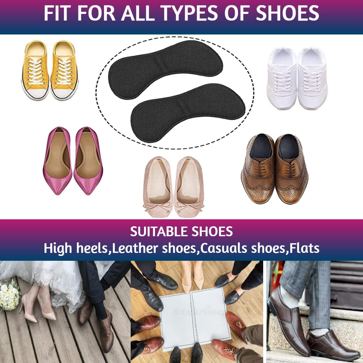 FEXMY Self-Adhesive Heel Cushion Inserts - High Heel Pads & Shoe Insoles for Women & Men - Silicone Heel Grips for Heel Pain, Ankle Support & Heel Spurs Relief (1 Pair Heel Liner + 1 Pair Insole Pad) - Perfect for Work, Parties & Long Wear Comfort
