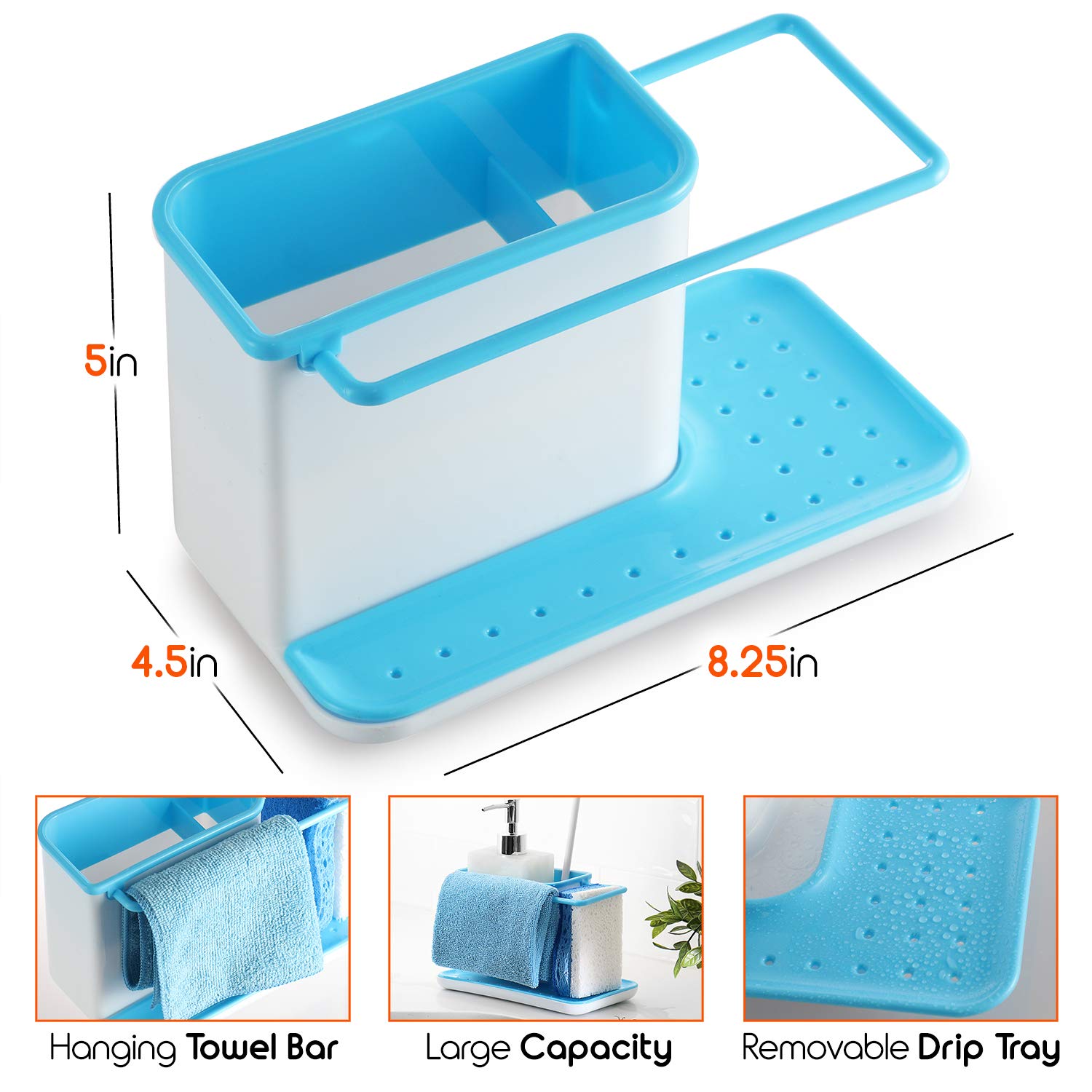Stainless Steel Kitchen Sponge Holder for Sink - 2-in-1 Sink Organizer with Brush & Soap Dispenser - Durable Drain Pan Tray & Storage Rack - Perfect for Dishwashing, Cleaning & Kitchen Organization (Silver) - Ideal for Small Spaces, Apartments & Modern Kitchens