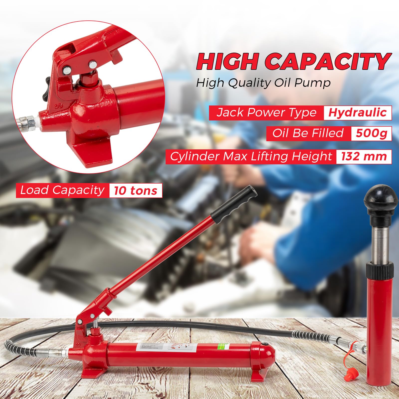 12 Ton Porta Power Hydraulic Jack Kit with 4.5ft Oil Hose - Heavy Duty Auto Body Repair Tool for Cars, Trucks & Farm Equipment - Includes Storage Case for Garage & Workshop Use