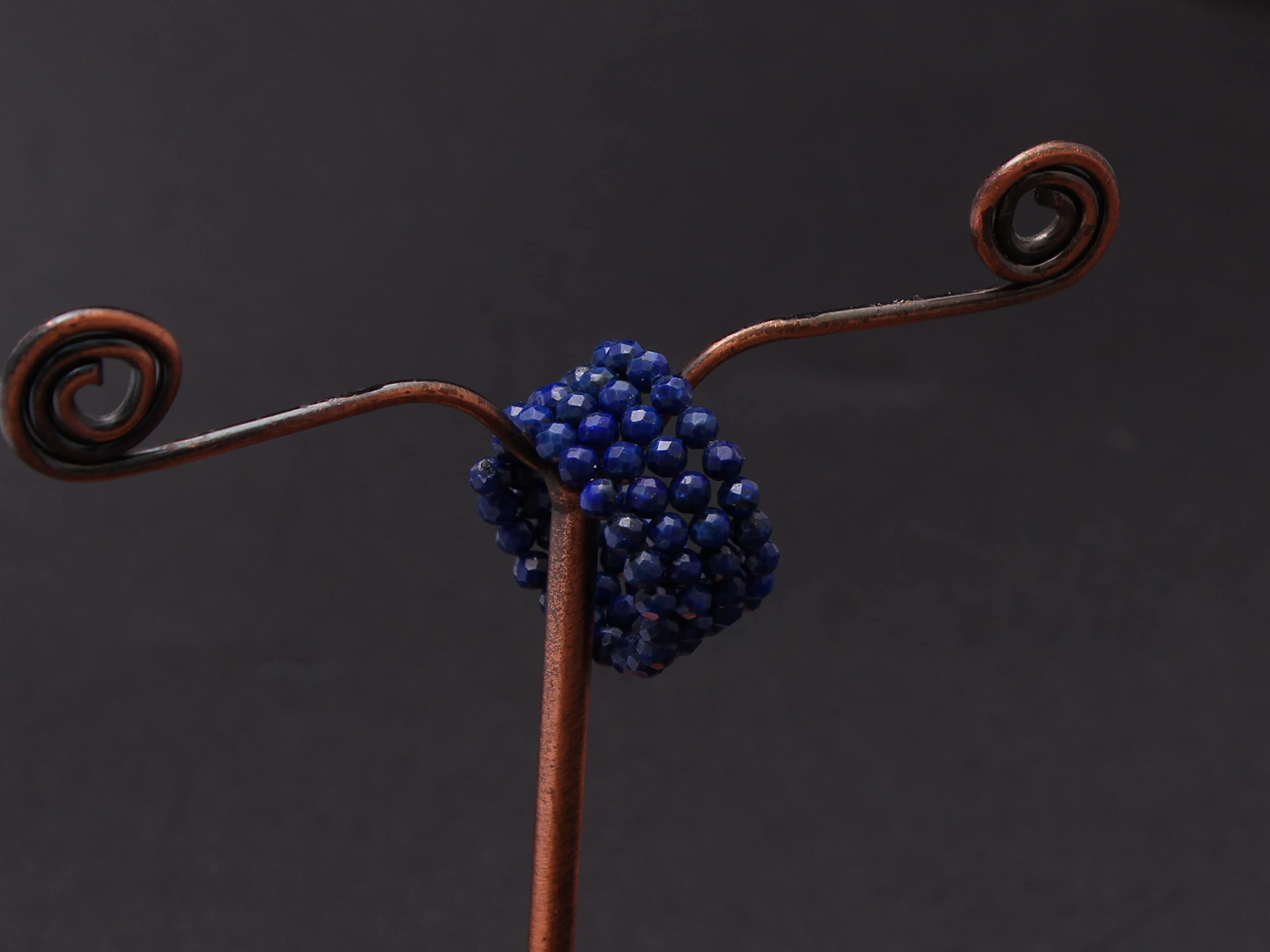 Natural Lapis Lazuli Beaded Ring - 3mm Micro Faceted Round Gemstone Adjustable Wire Ring for Men & Women | Healing Crystal Jewelry, Handmade Semi-Precious Stone Ring for Meditation, Yoga & Spiritual Gifts