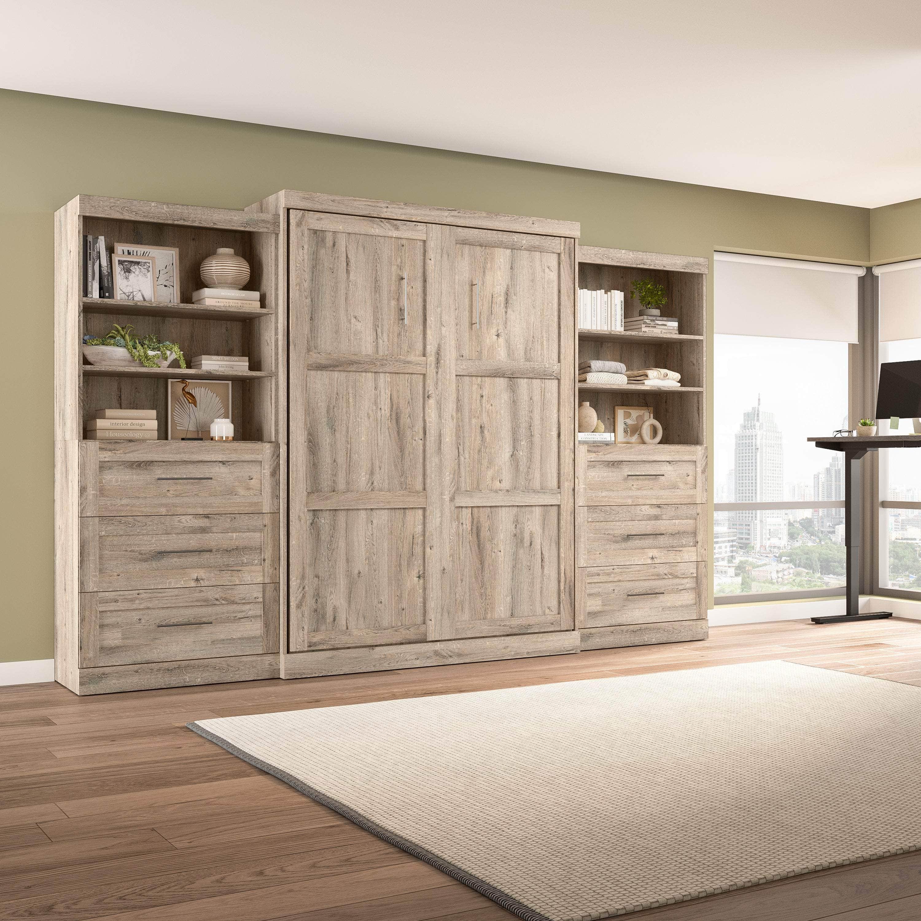 Pur Queen Murphy Wall Bed with 2 Storage Drawers - Space Saving Fold Down Bed (136 Inch) in 6 Colors | Perfect for Small Apartments, Guest Rooms & Home Offices