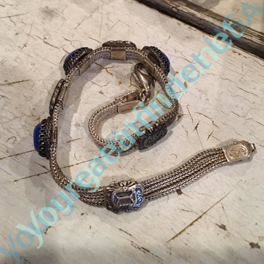 Elegant Sterling Silver Foxtail Chain Bracelet with Genuine Azurite Gemstone | Perfect for Gift Giving, Everyday Wear & Boho Jewelry Collection
