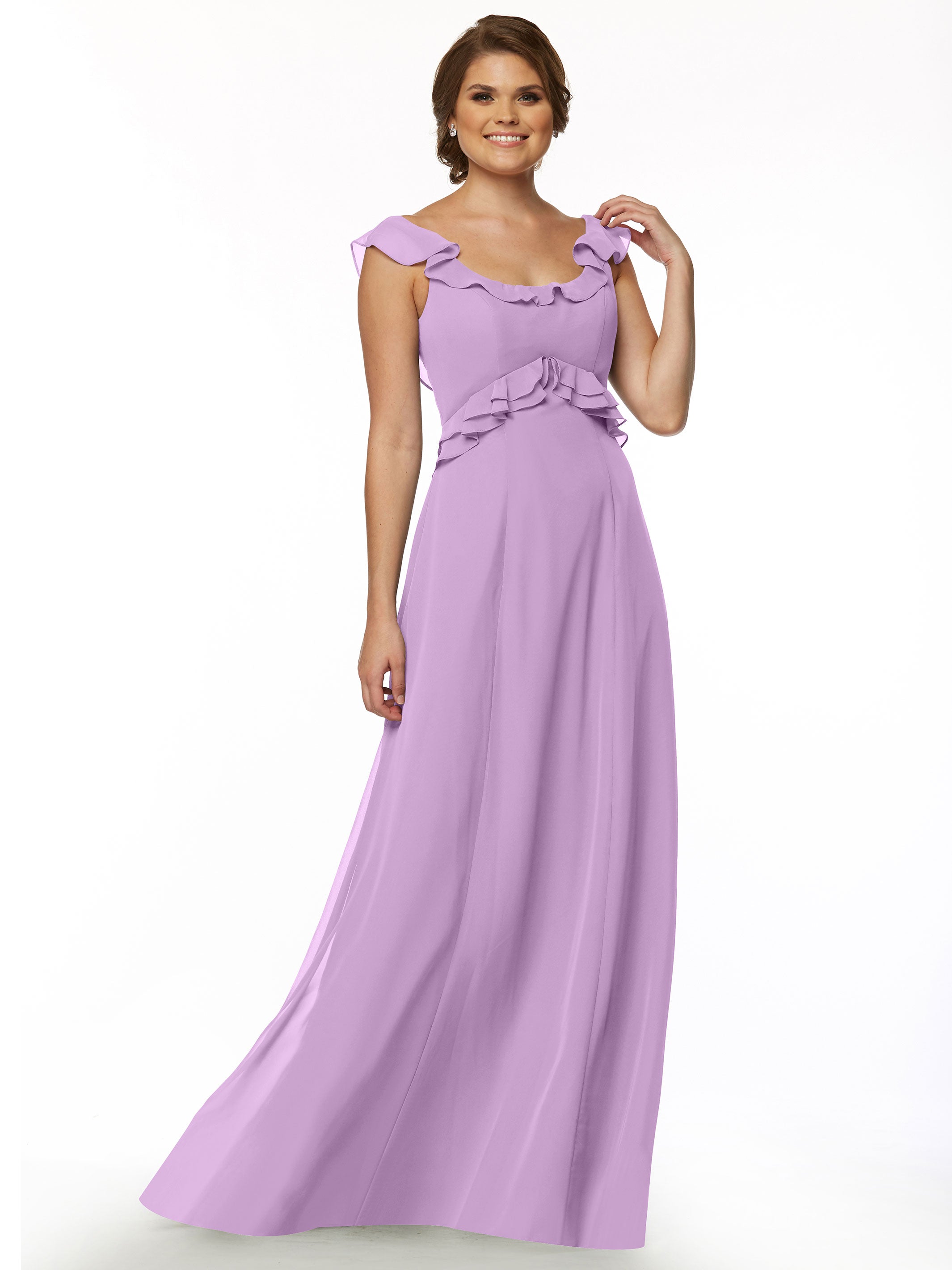 Elegant Off-the-Shoulder Chiffon Bridesmaid Dress with Ruffled Bodice - A-Line Flowy Wedding Party Gown for Formal Events, Prom & Special Occasions