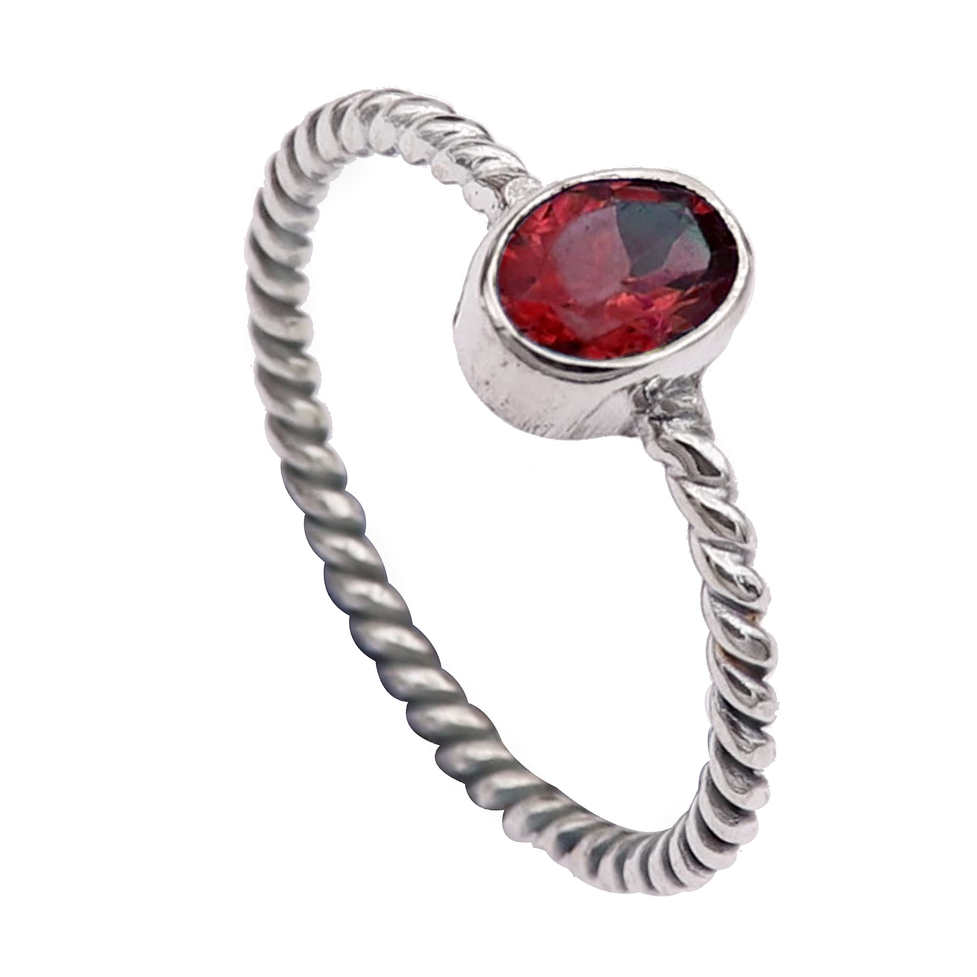 Garnet Faceted Gemstone Band Ring for Men & Women - 925 Sterling Silver Handmade Jewelry (GESR-337C) - Perfect for Weddings, Anniversaries & Gifts
